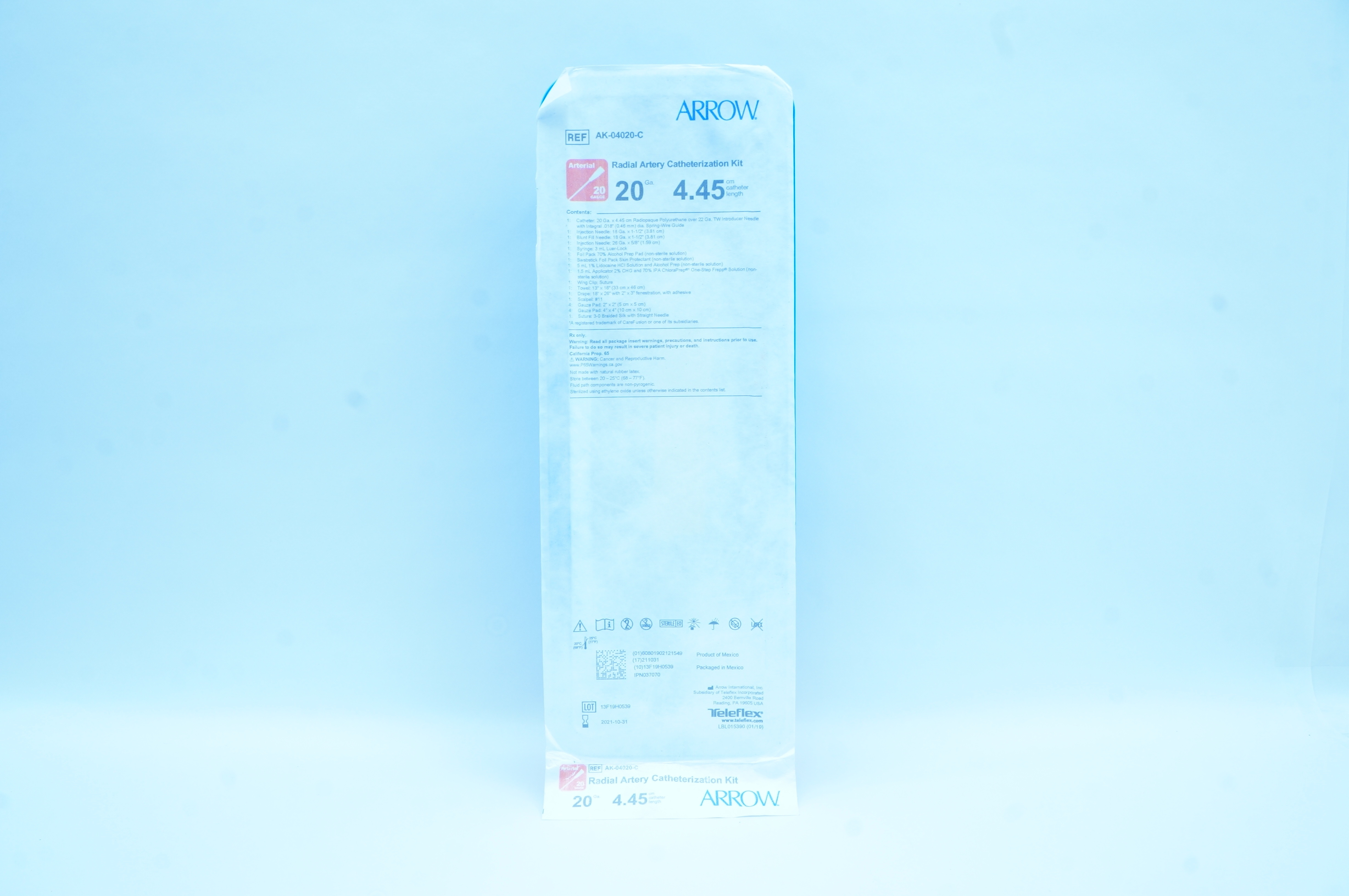 Arrow AK-04020-C Radial Artery Catheterization Kit 20Ga x 4.45cm (x)