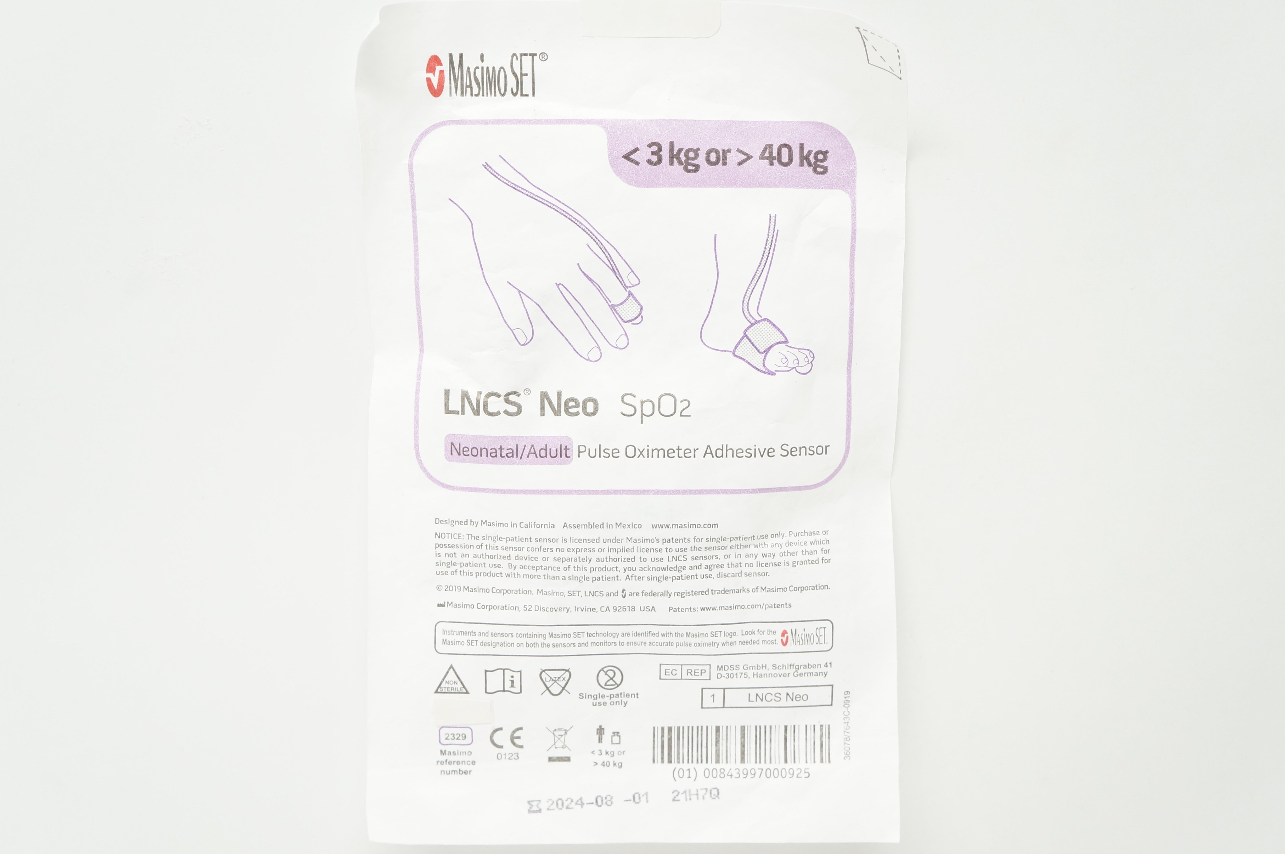 Masimo 2329 Neonatal/Adult Pulse Oximeter Adhesive Sensor <3kg or >40kg