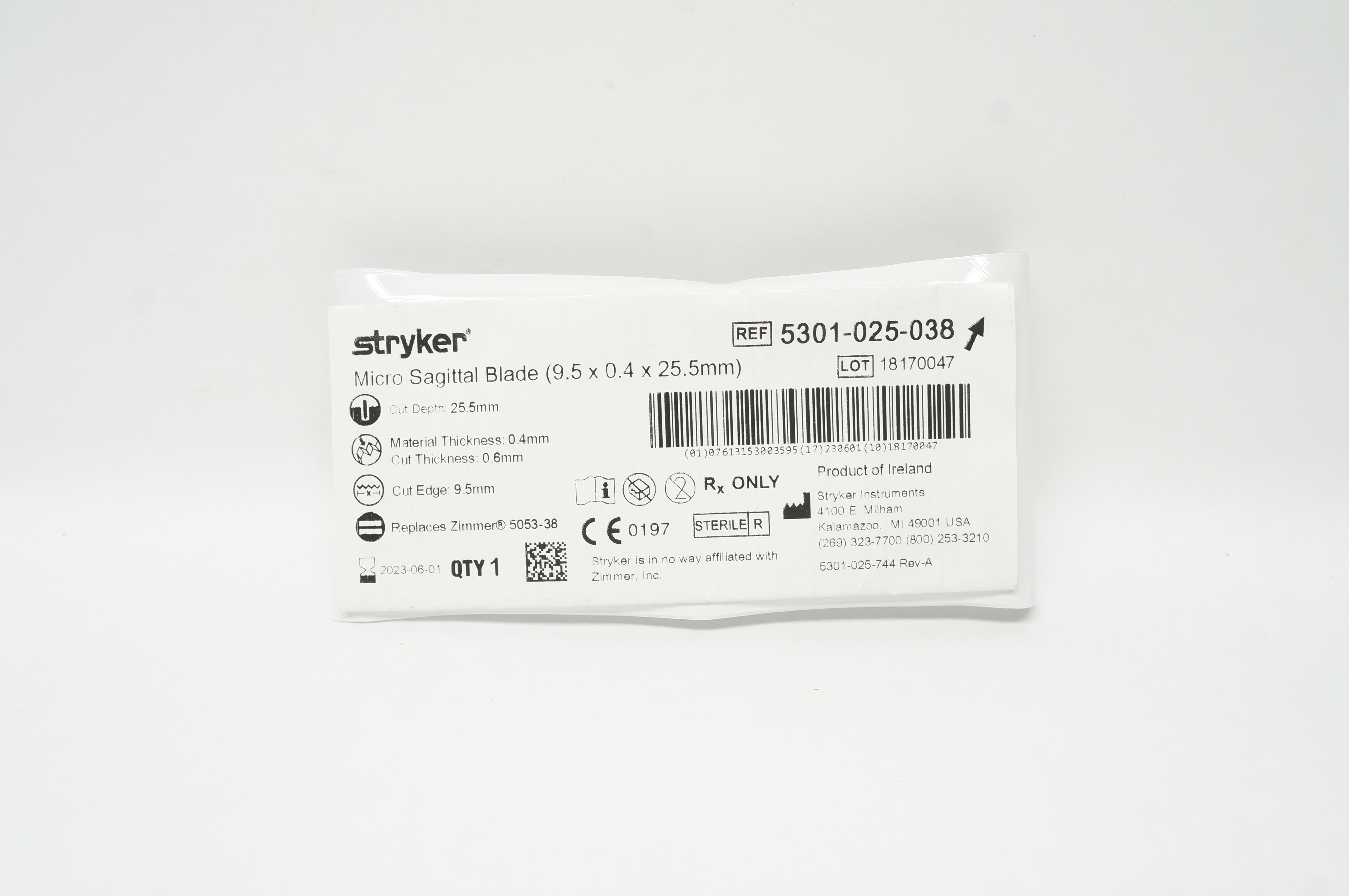 Stryker 5301-025-038 Micro Sagittal Blade 9.5 x 0.4 x 25.5mm