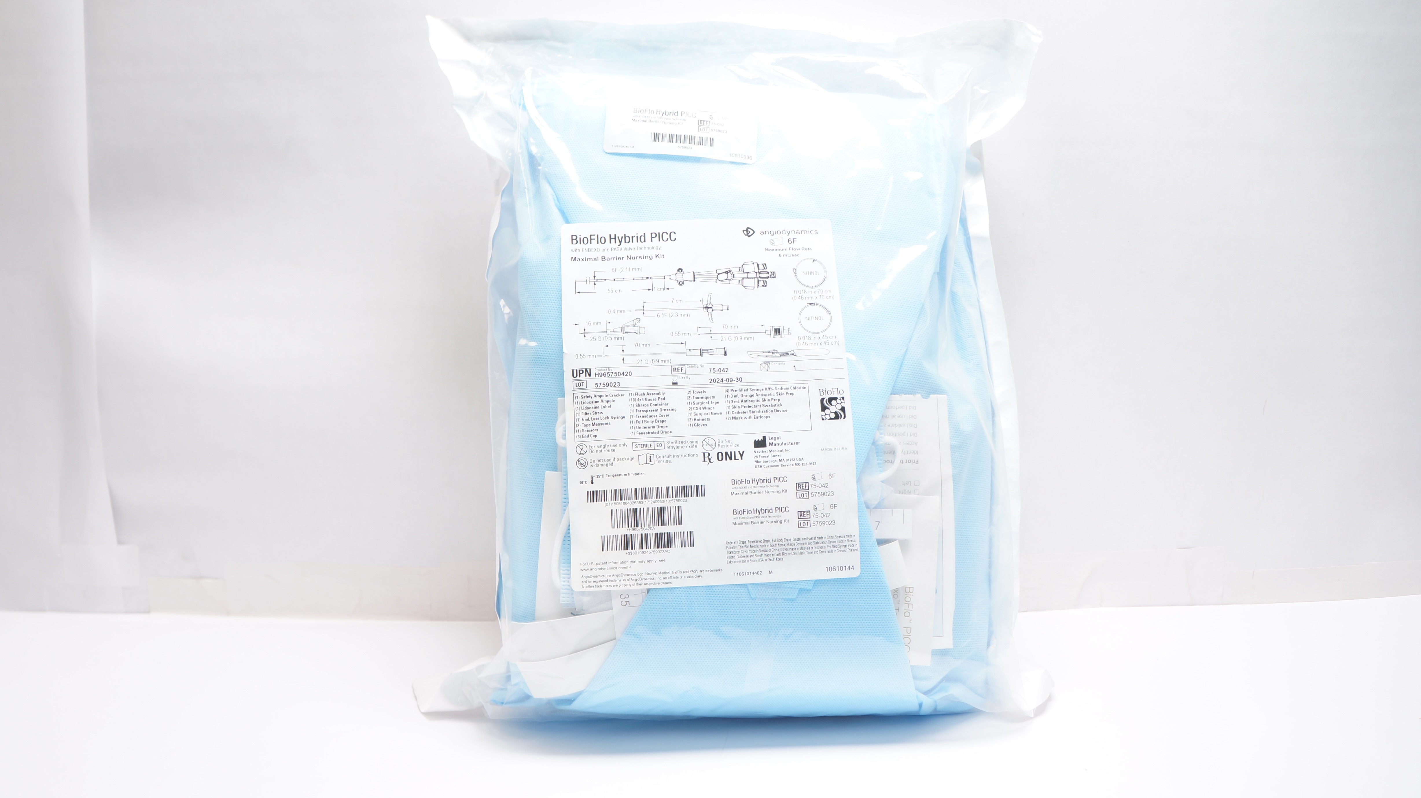 Angiodynamics 75-042 BioFlo Hybrid PICC Maximal Barrier Nursing Kit 6F