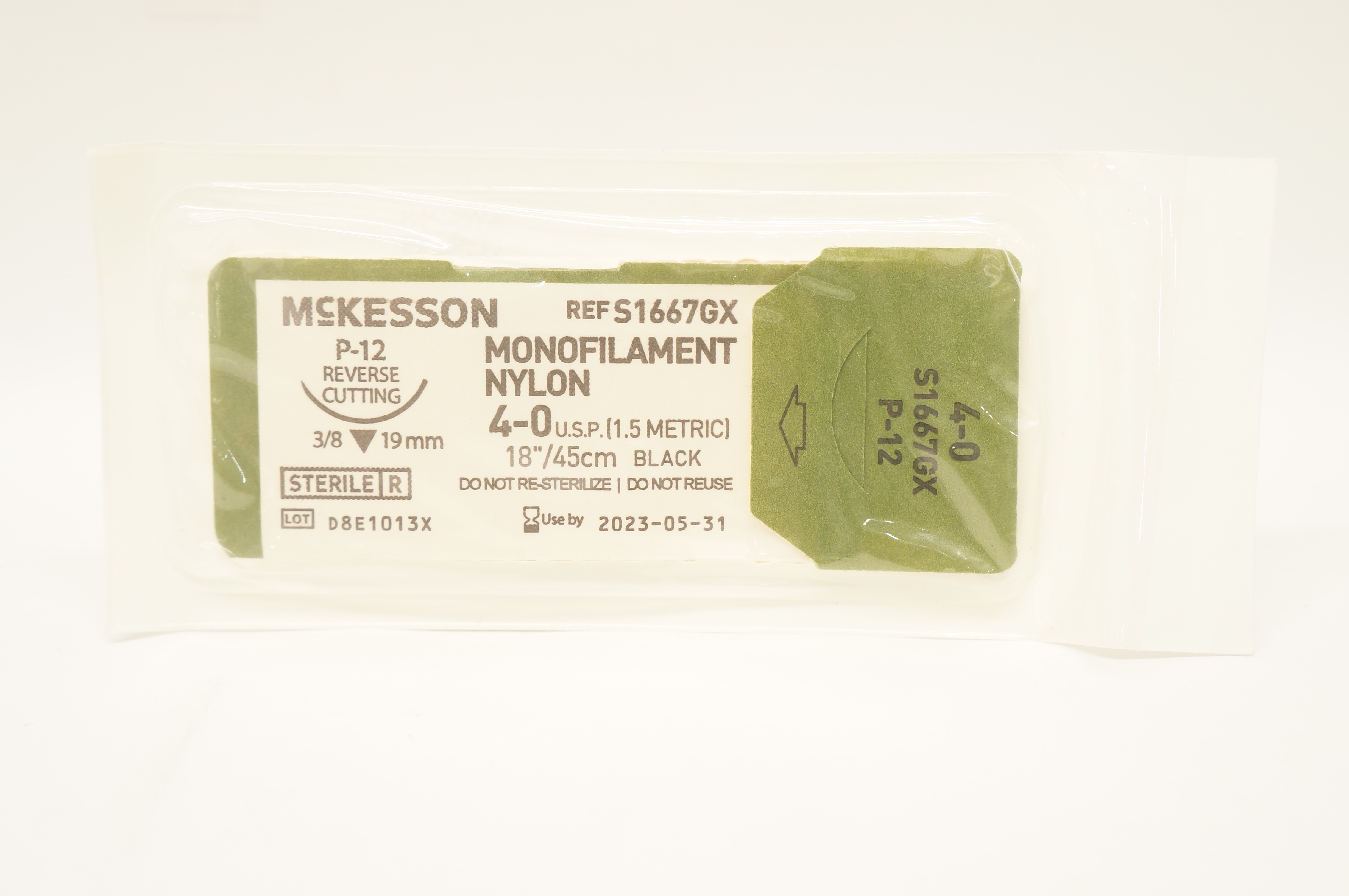 McKesson S1667GX 4-0 Monofilament Nylon P-12 Cutting 3/8 19mm,18inch