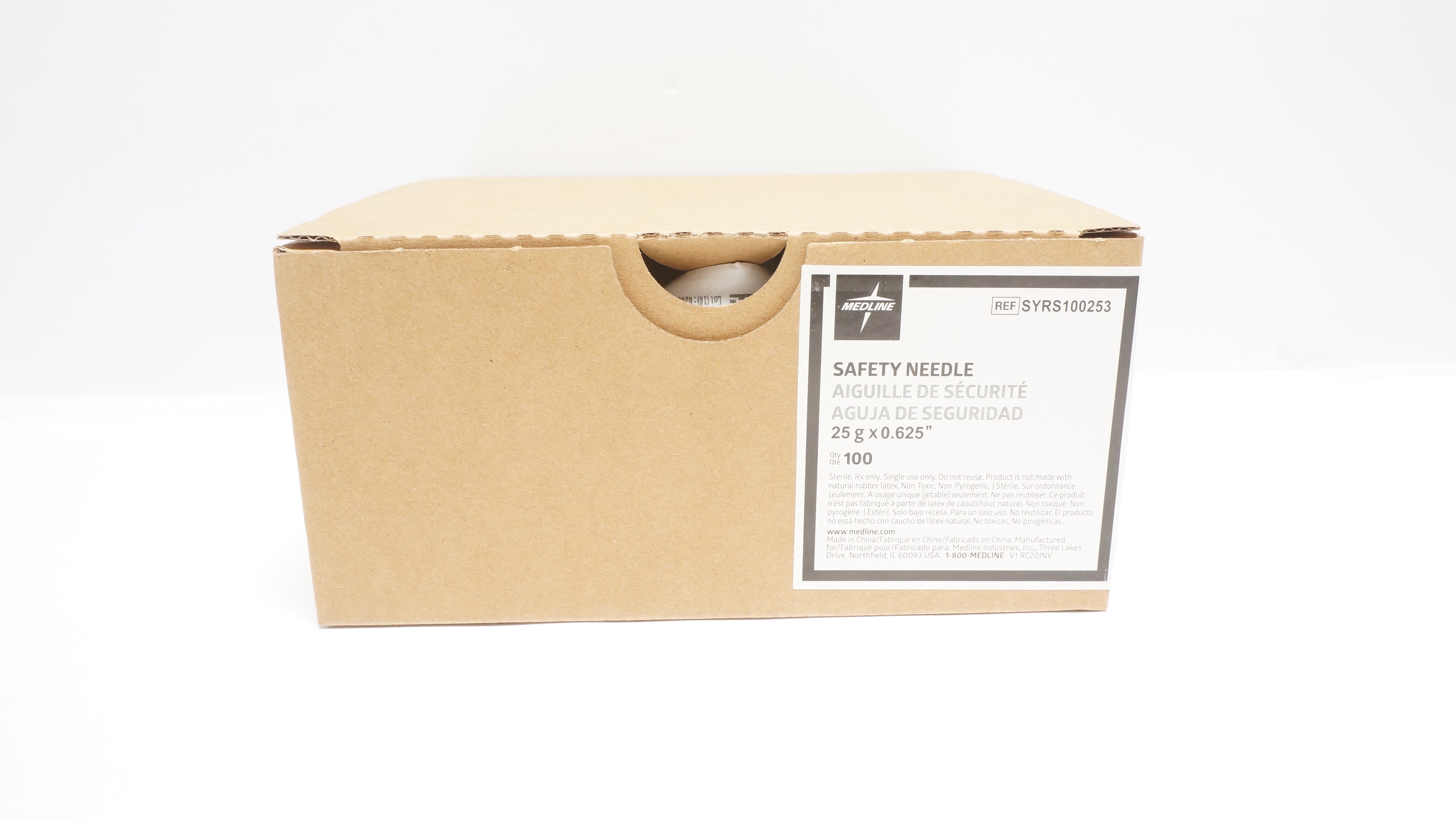 Medline SYRS100253 Safety Ndle 25G x 0.625inch - Case of 45 (x)