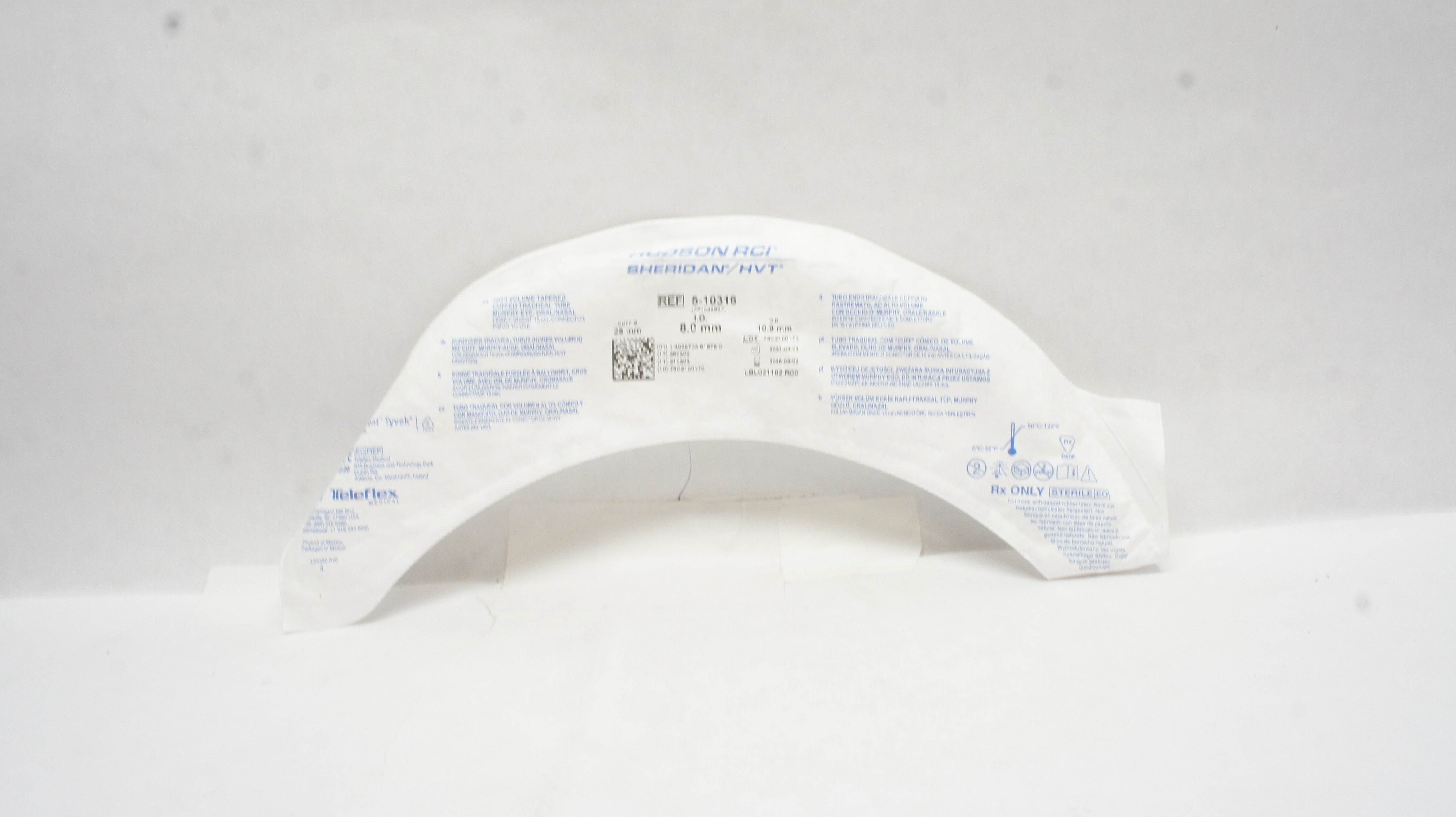Teleflex 5-10316 Hudson RCI Sheridan HVT Cuffed Tracheal Tube 8.0 x 10.9 x 28mm