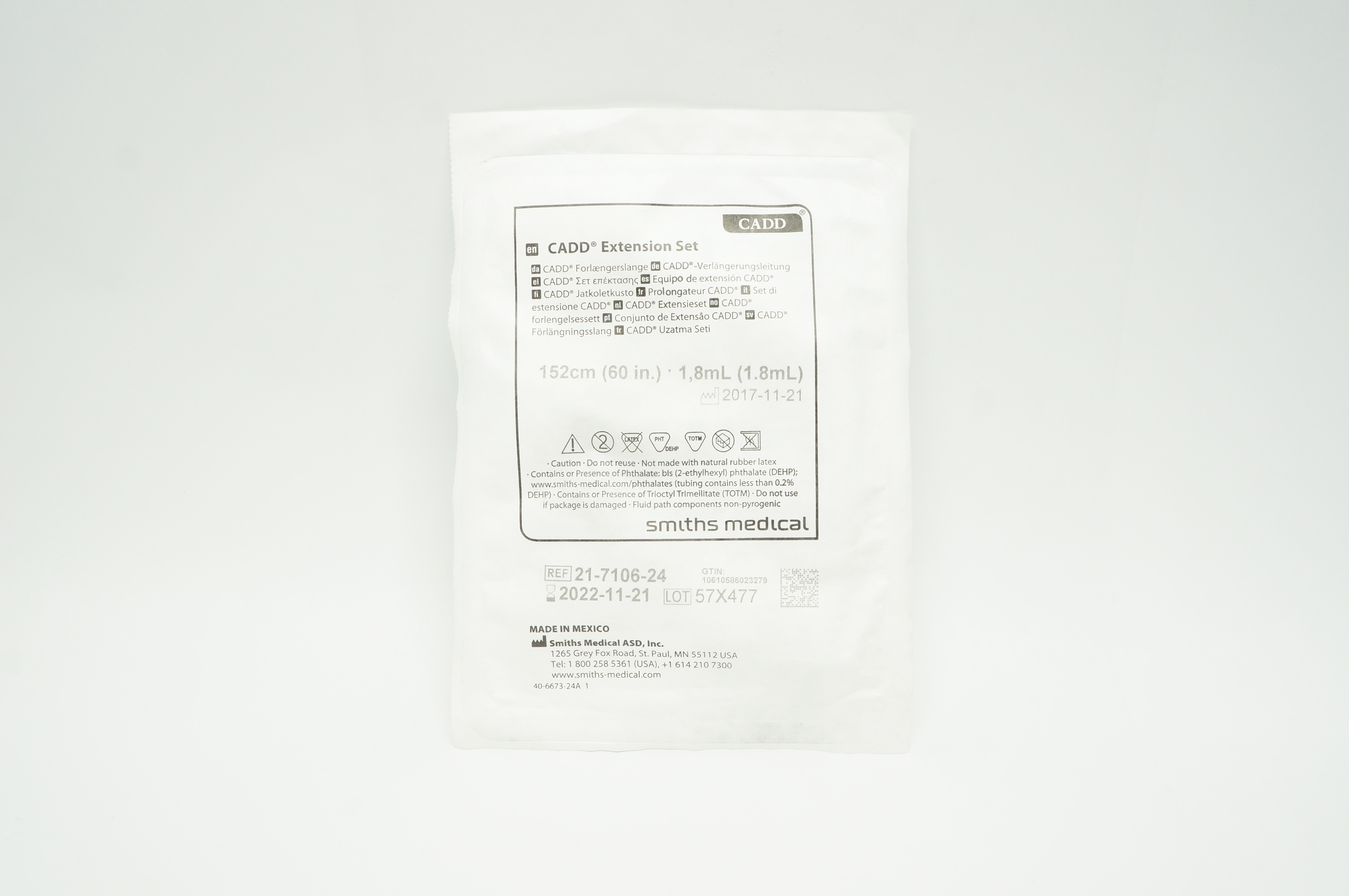 Smiths Medical 21-7106-24 CADD Extension Set 60inch