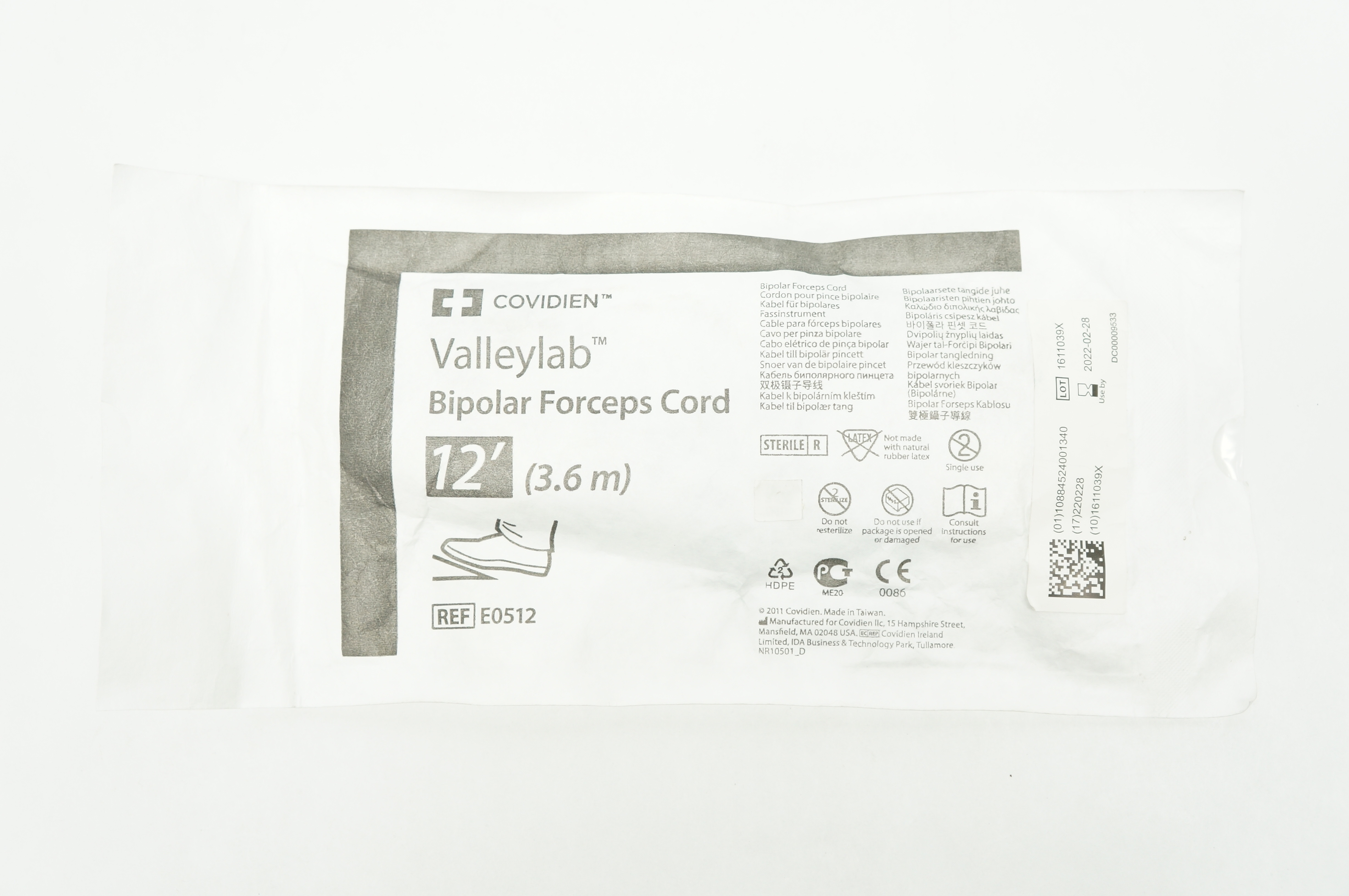 Covidien E0512 Valleylab Bipolar Forceps Cord 12 F