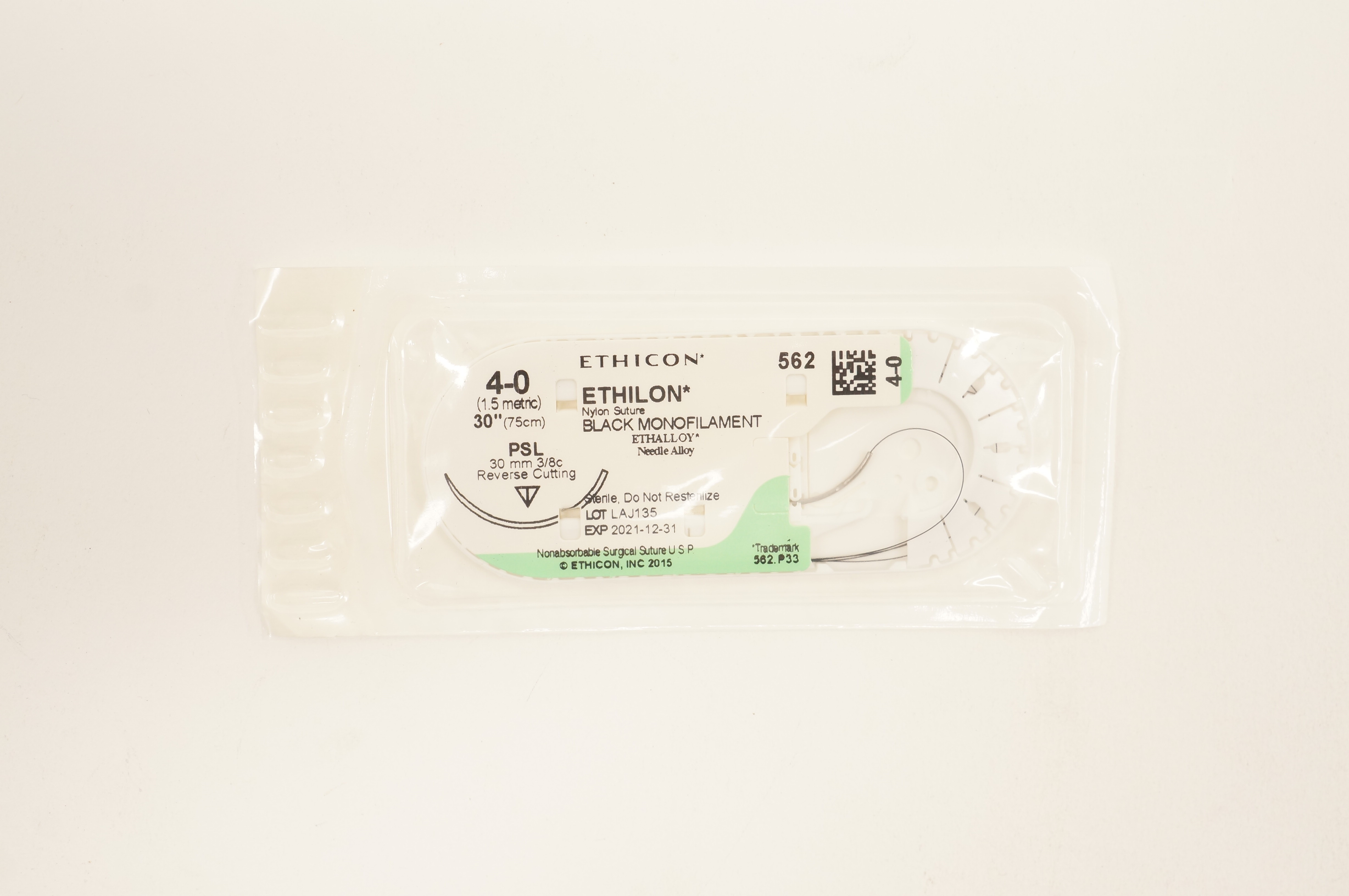 Ethicon 562 4-0 Ethilon Nylon Stre PSL 30mm 3/8c Reverse Cutting, 30 inch (x)