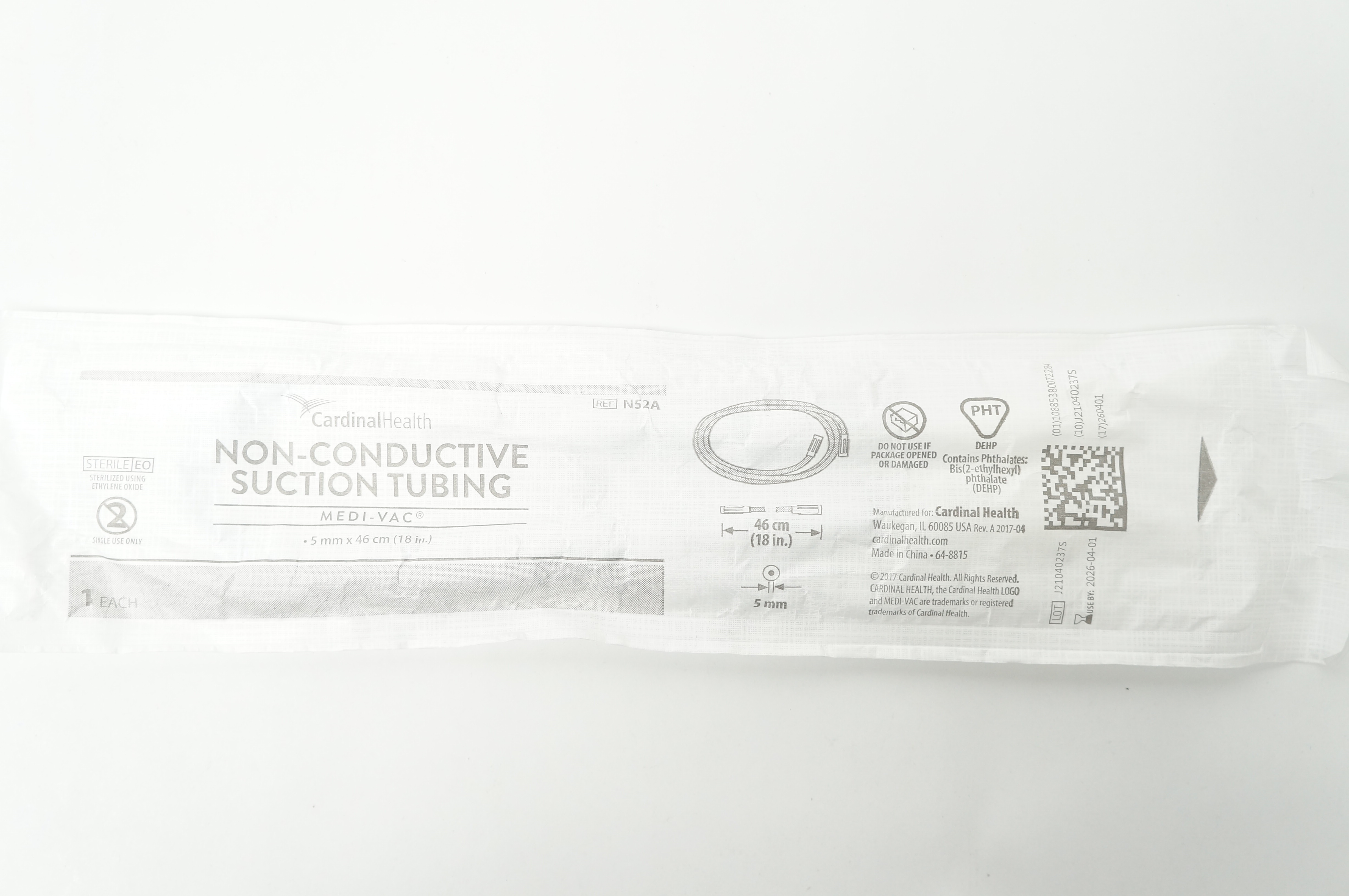 Cardinal Health N52A Medi-Vac Non-Conductive Suction Tubing 5mm x 18inch