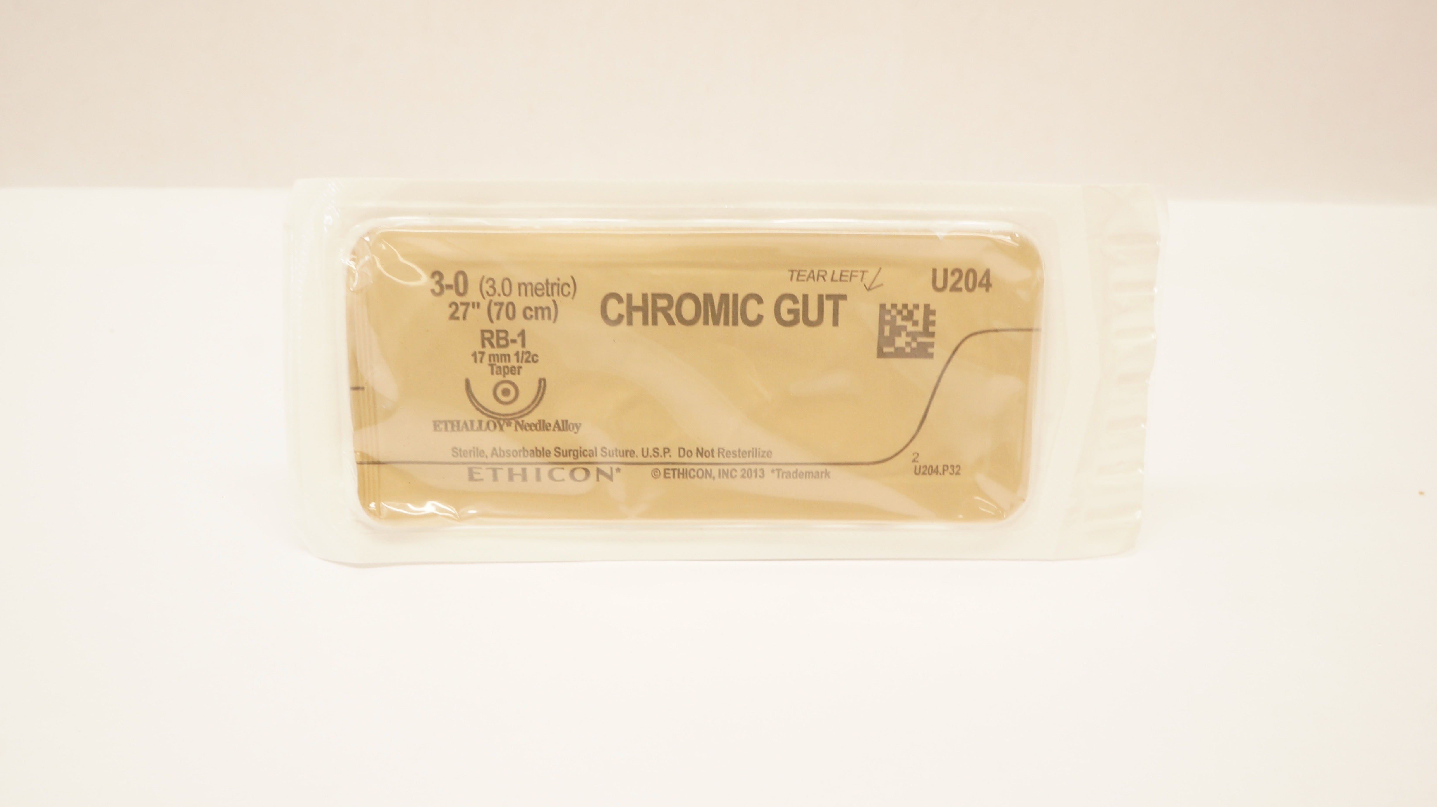 Ethicon U204 3-0 CHROMIC GUT, RB-1, 17mm 1/2c Taper, 27inch