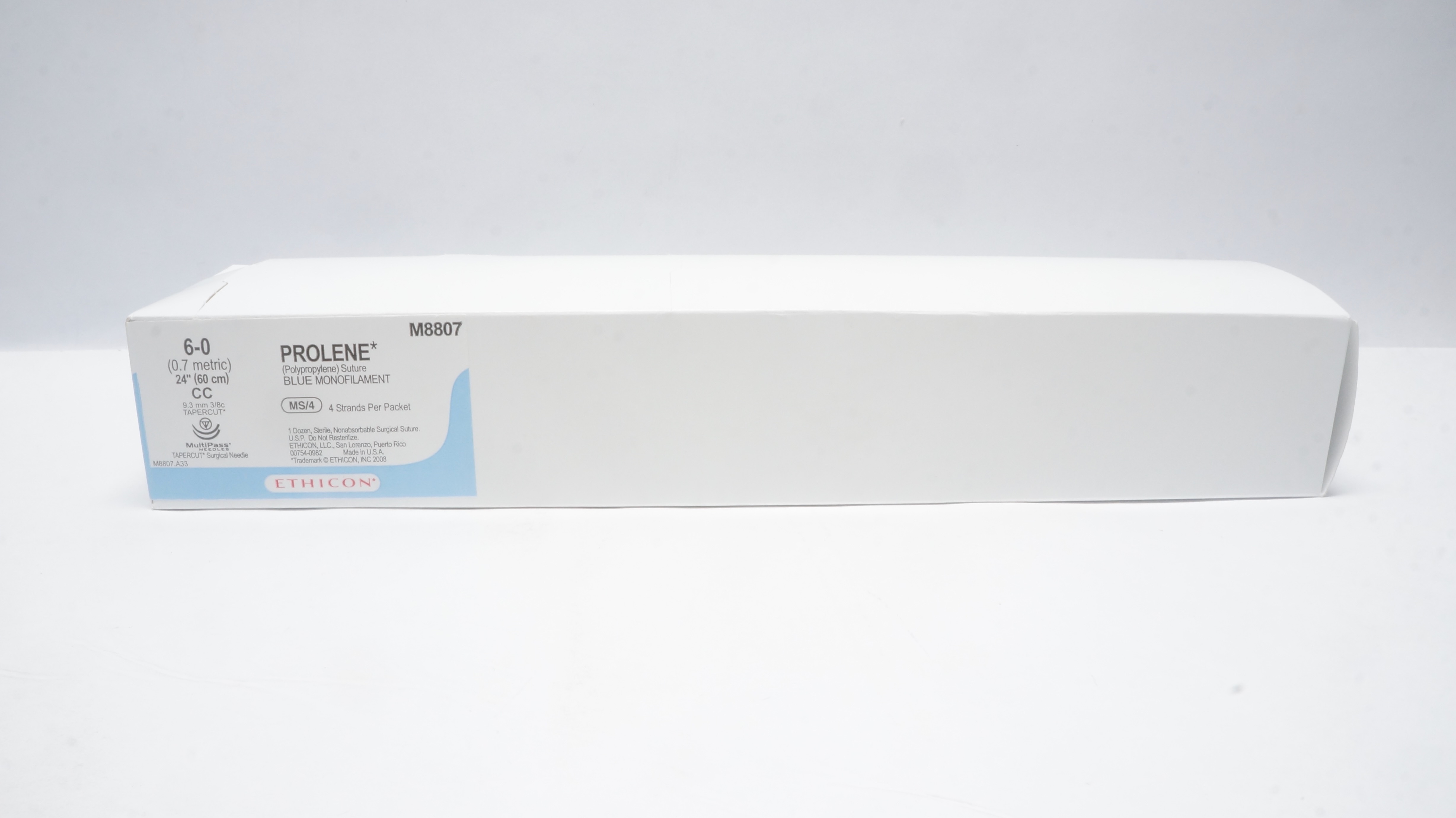 Ethicon M8807 6-0 Prolene MS/4 CC 9.3mm 3/8c Tapercut 24In - Box of 12 (x)