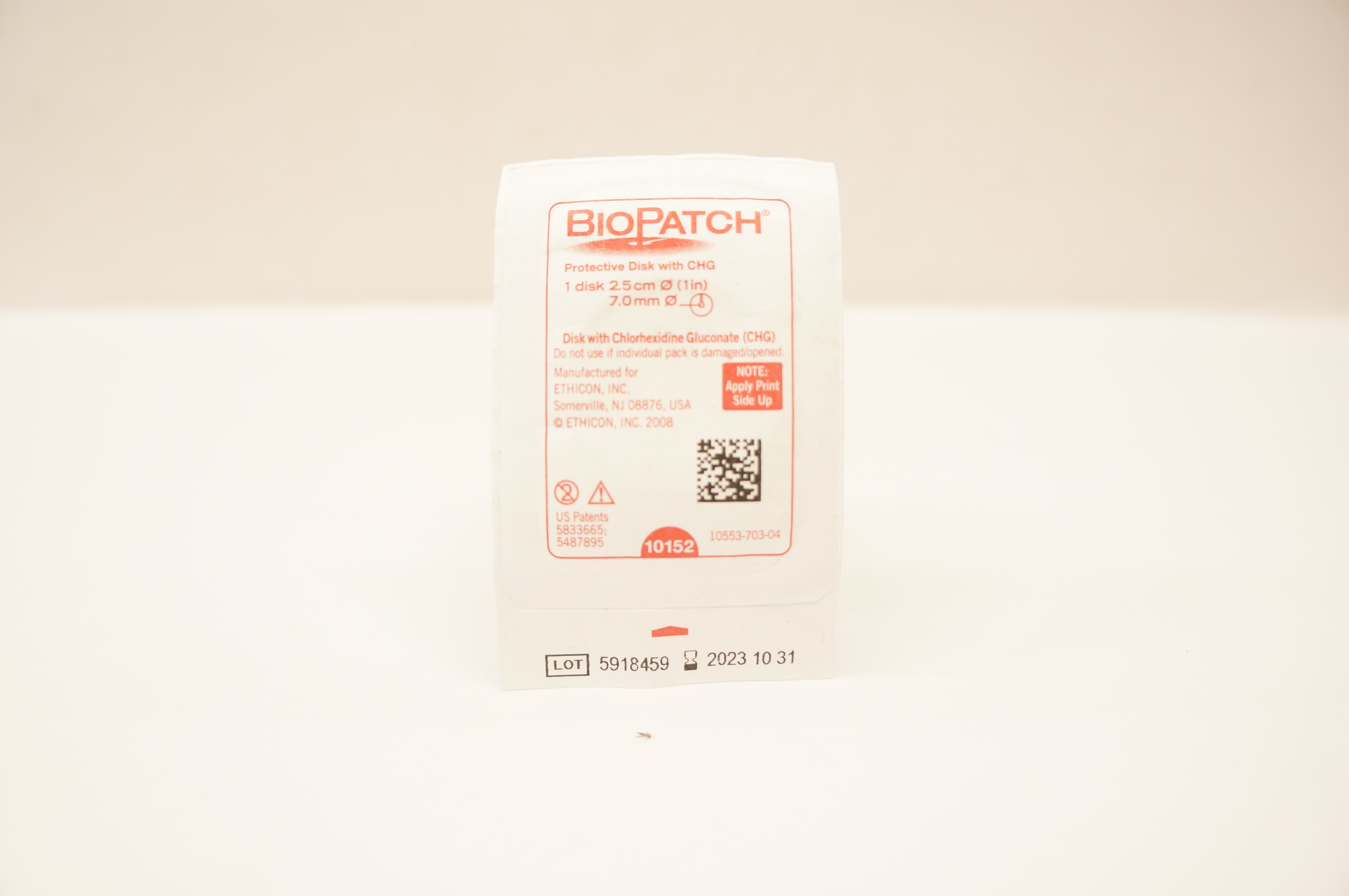 Ethicon 10152 BioPatch Protevtive Disk with CHG 2.5cm x 7mm