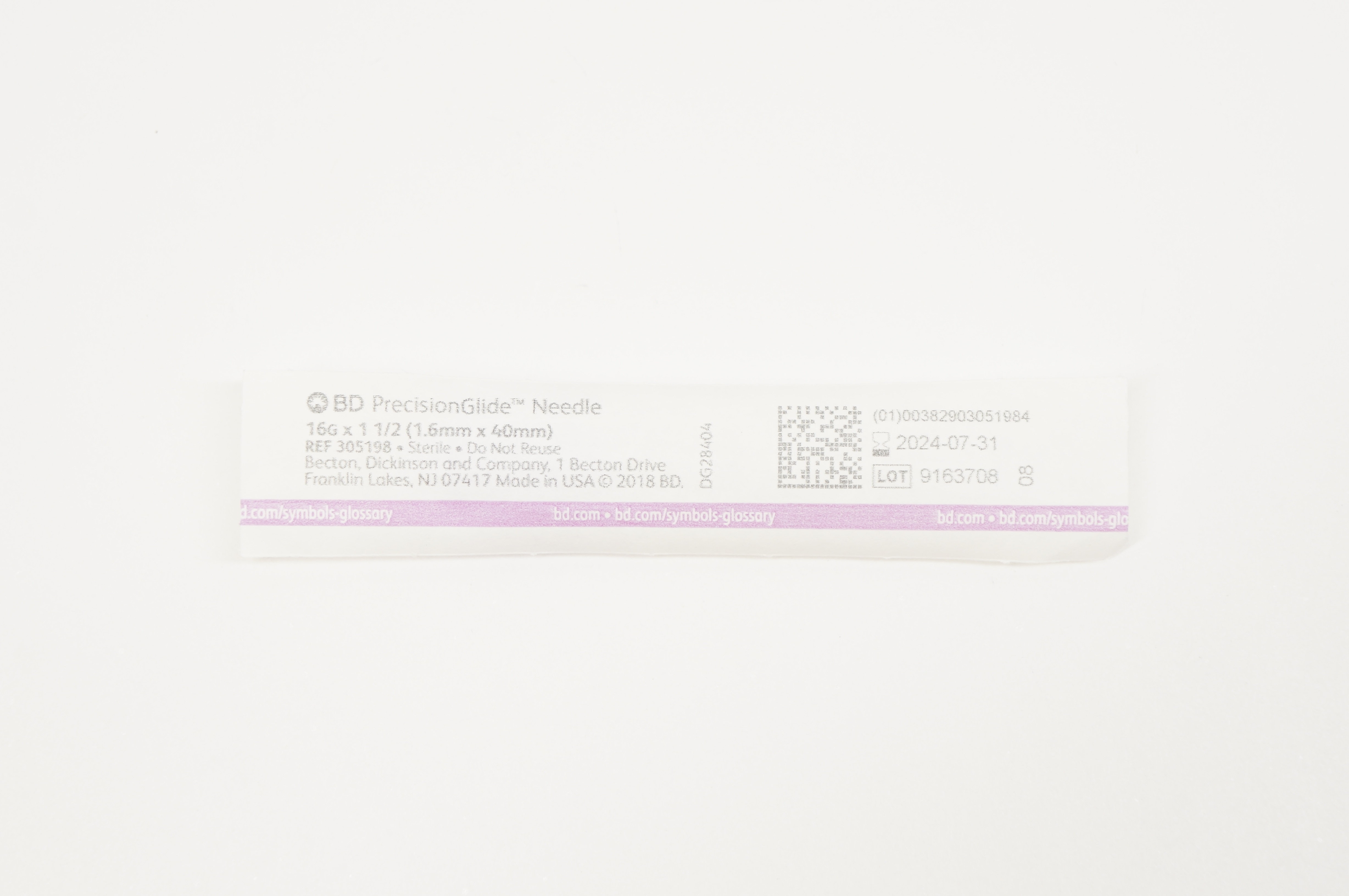 BD 305198 Precision Glide Ndle 16G x 1-1/2inch