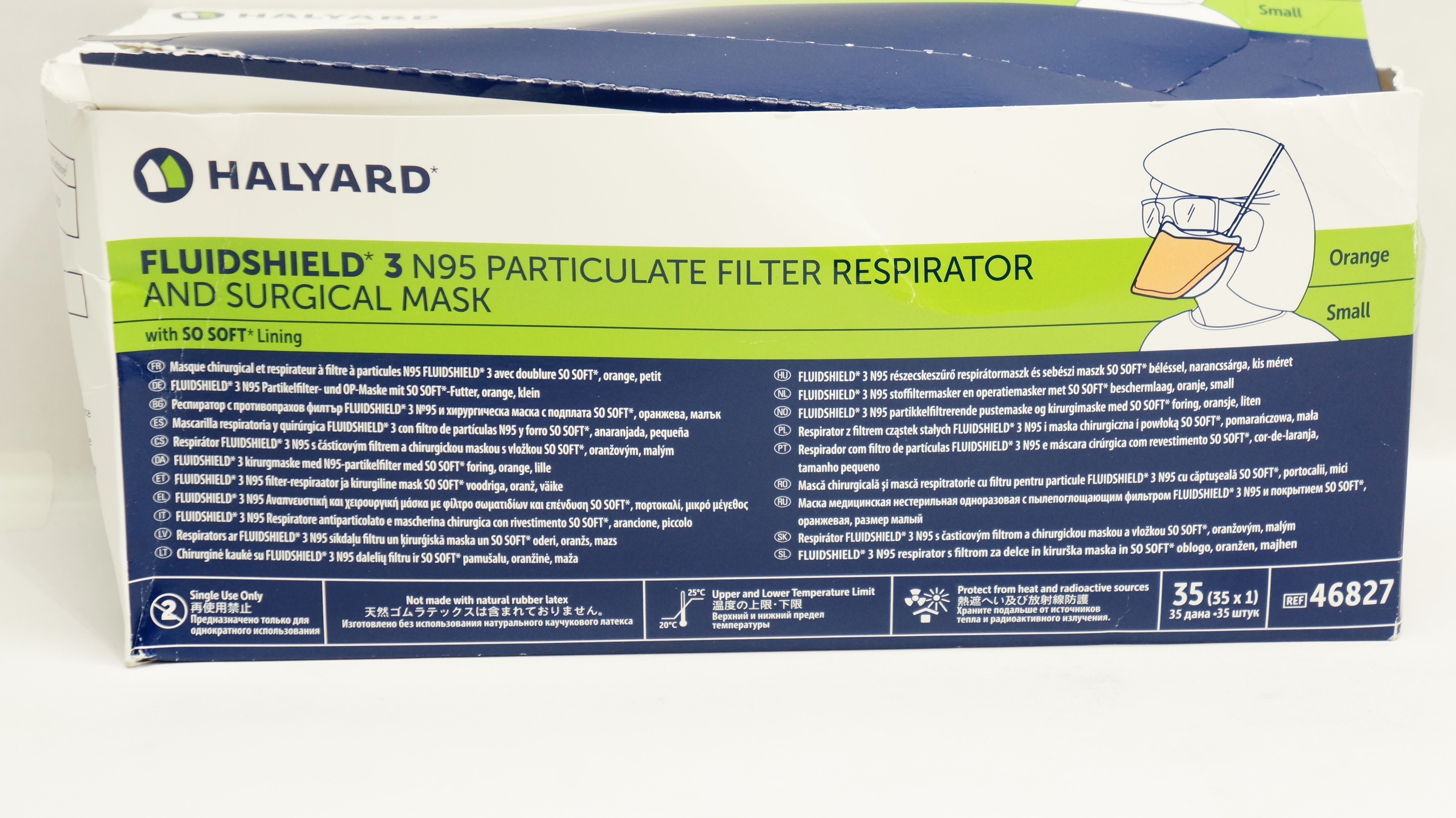Halyard 46827 FluidShield 3 N95 Filter Respirator & Surgical Mask - Box of 35