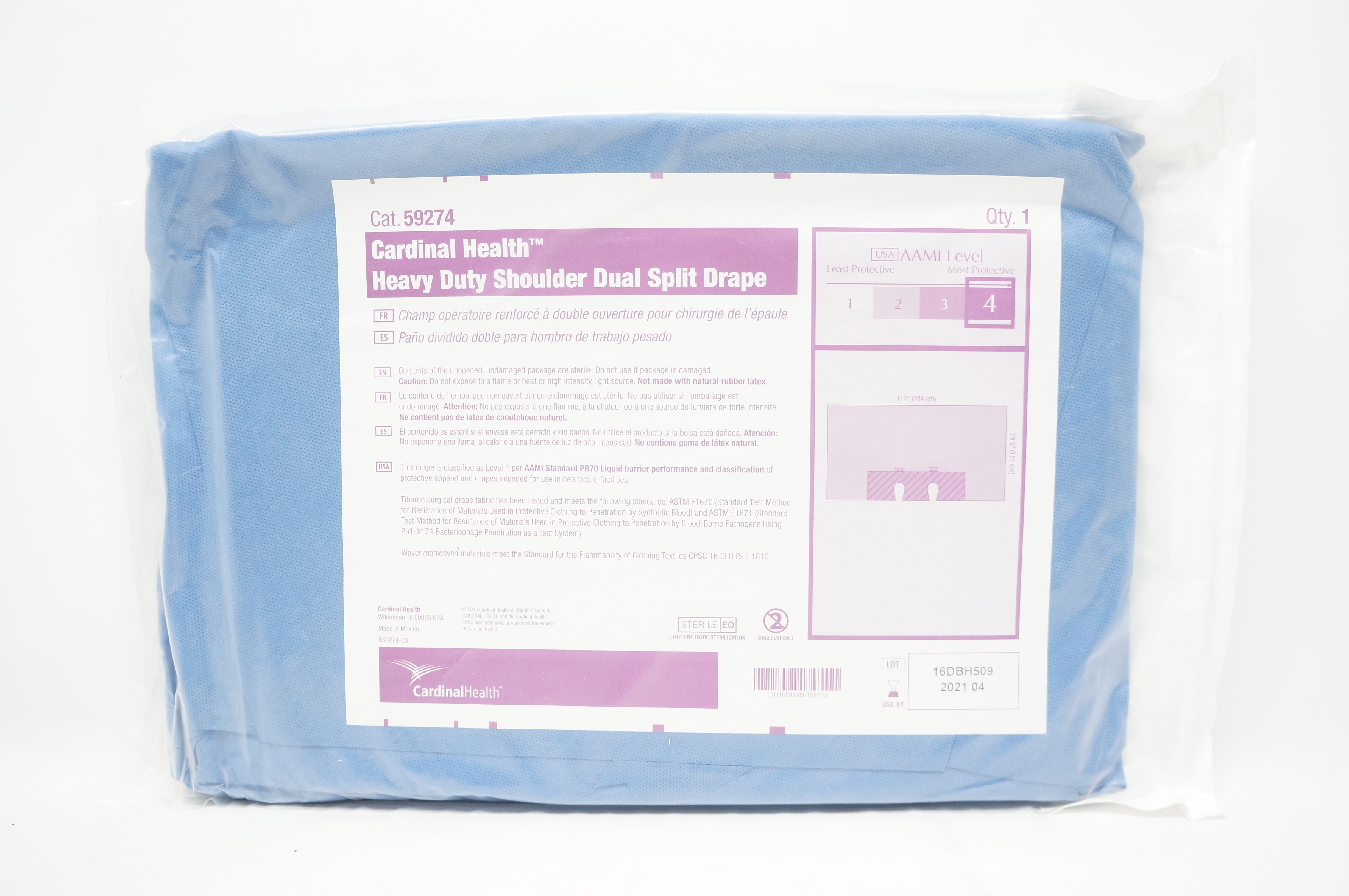 Cardinal Health 59274 Heavy Duty Shoulder Dual Split Drape 112 x 59.5inch (x)