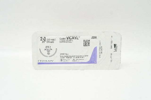 Ethicon J259 2-0 Coated VICRYL, CT-1 36mm 1/2c Taper, 27inch (x)
