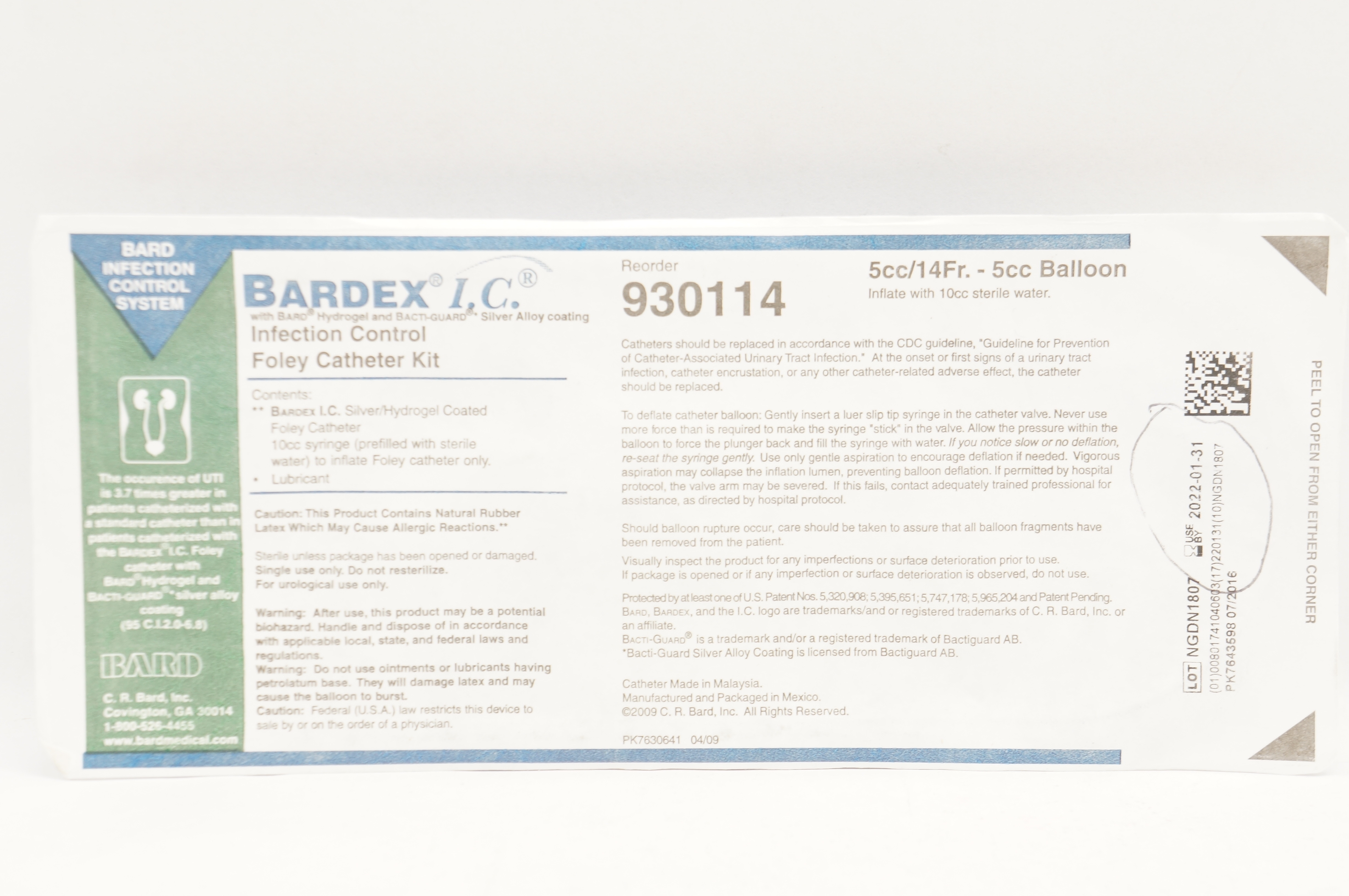Bard 930114 Bardex I.C. Infection Control Foley Cath. Kit 5cc/14Fr (x)