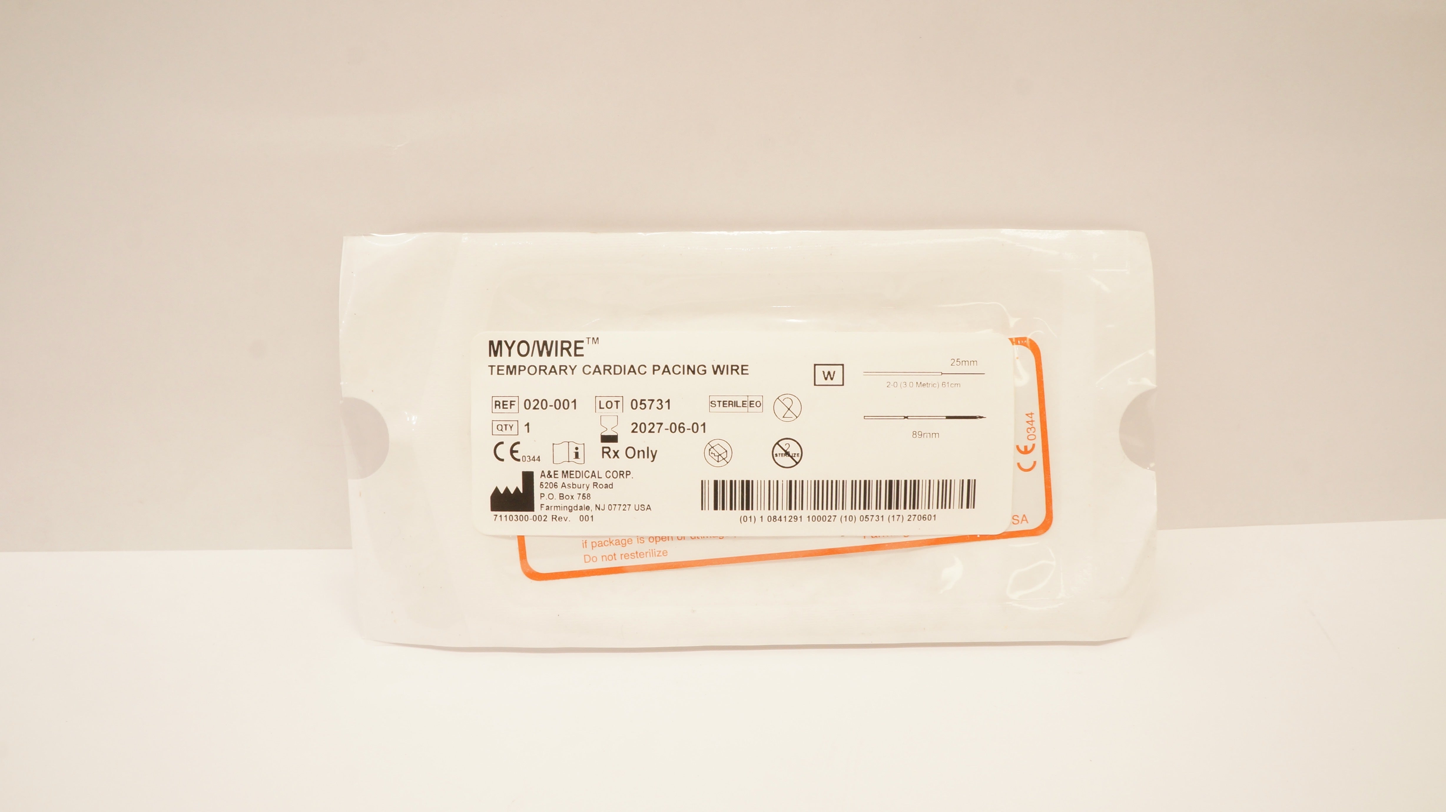 A&E Medical 020-001 2-0 Myo/Wire Temporary Cardiac Pacing Wire 25 x 89mm x 61cm