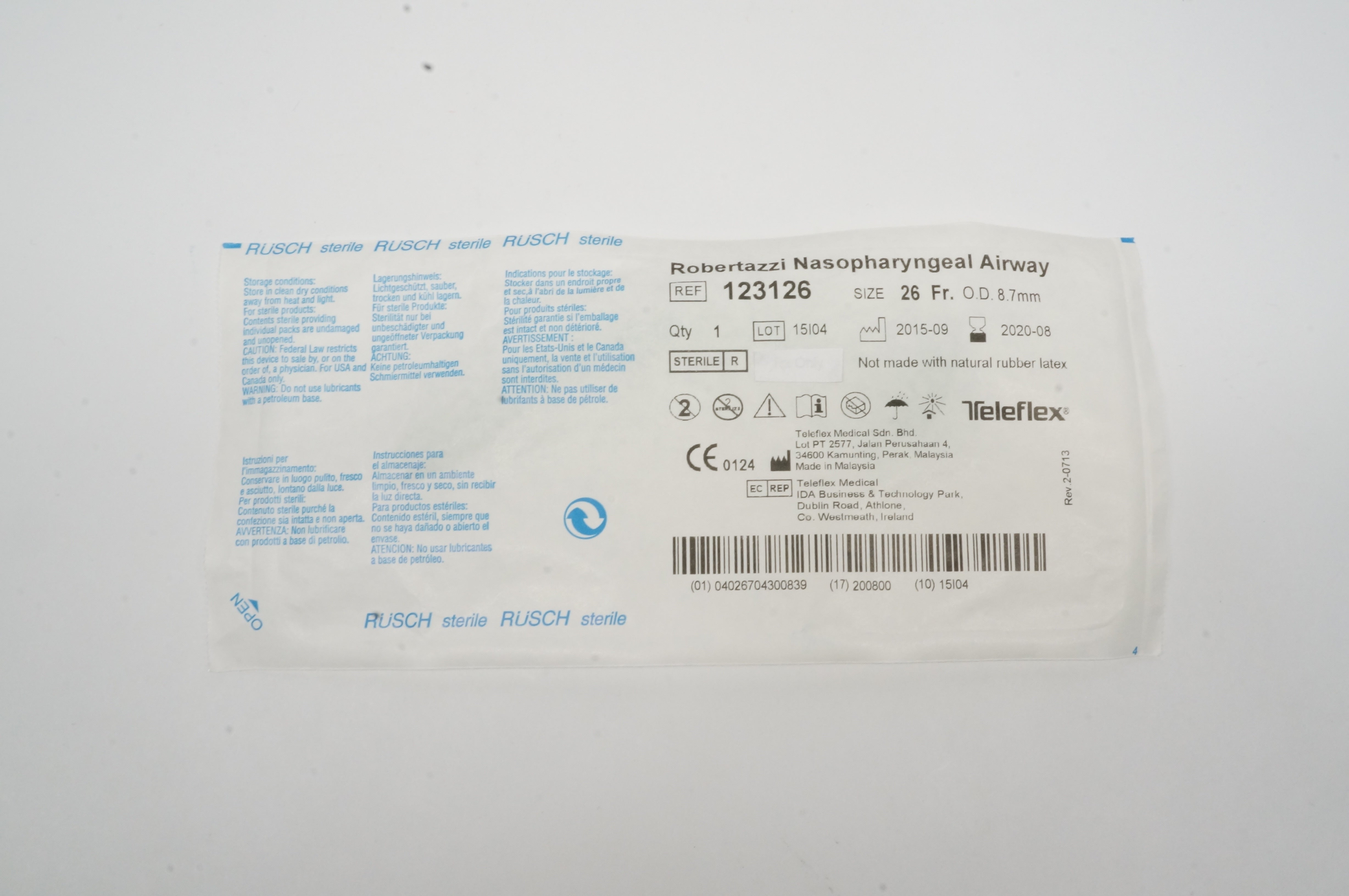 Teleflex 123126 Robertazzi Nasopharyngeal Airway 26 Fr. x 8.7mm (x)