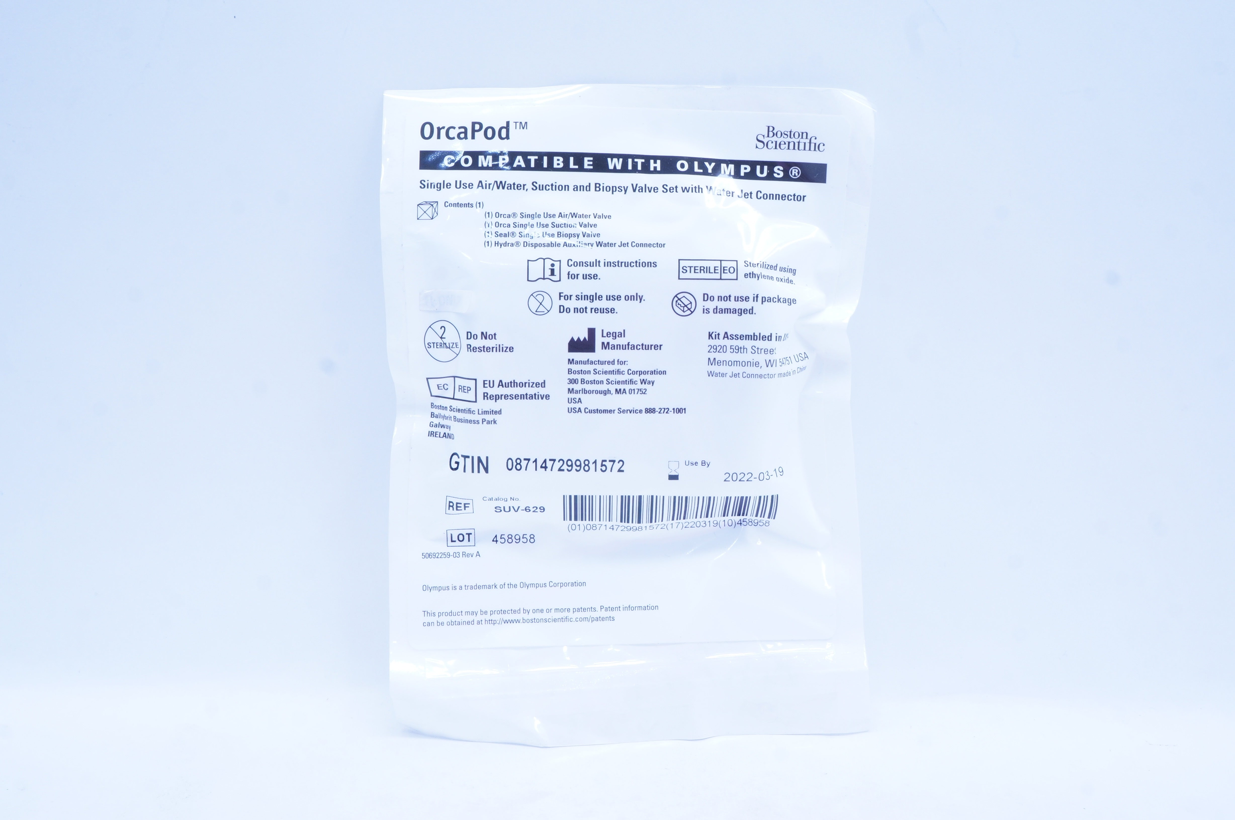 Boston Scientific SUV-629 OrcaPod Air/Water, Suction and Biopsy Valve Set