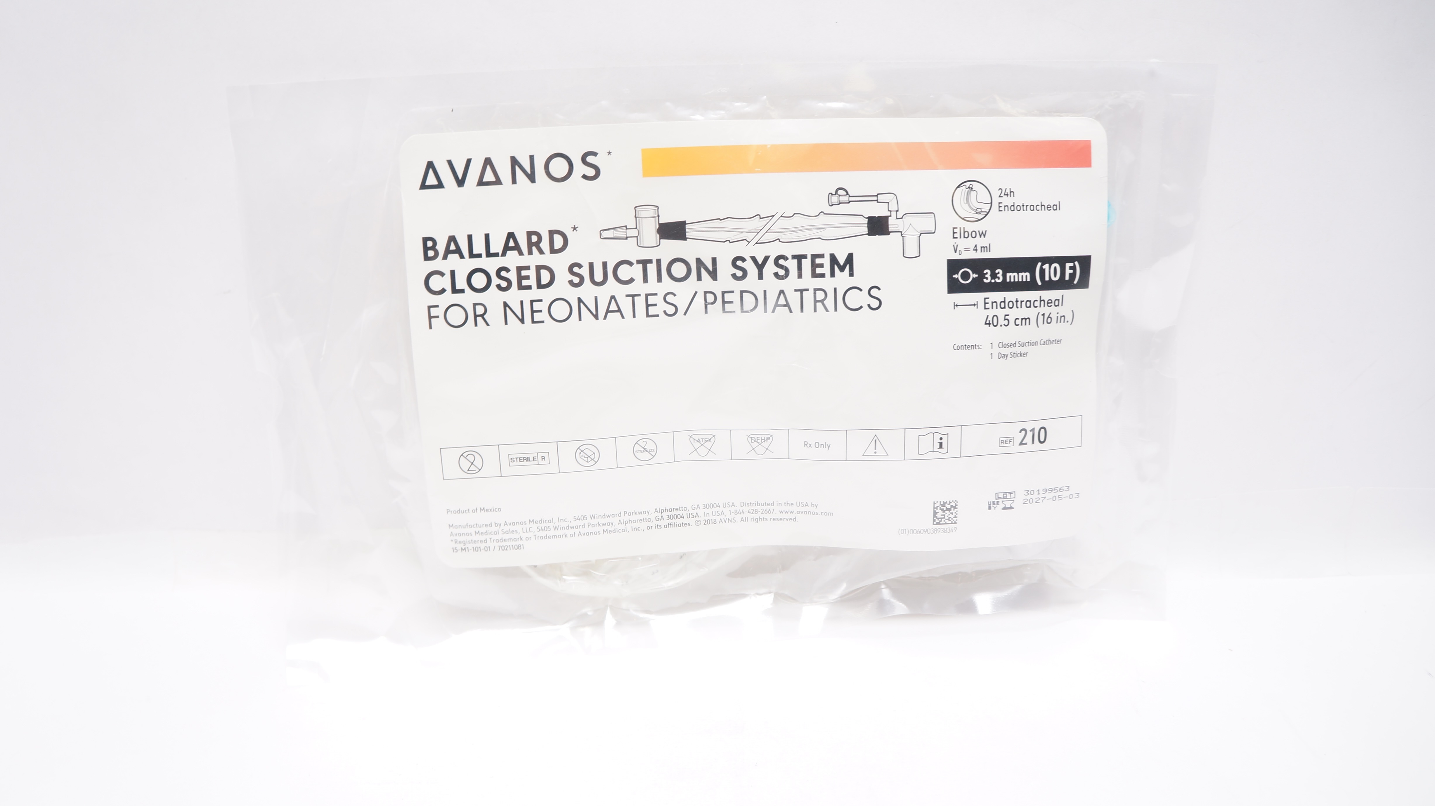 Avanos 210 Ballard Closed Suction System for Neonates/Pediatrics 10F x 16inch
