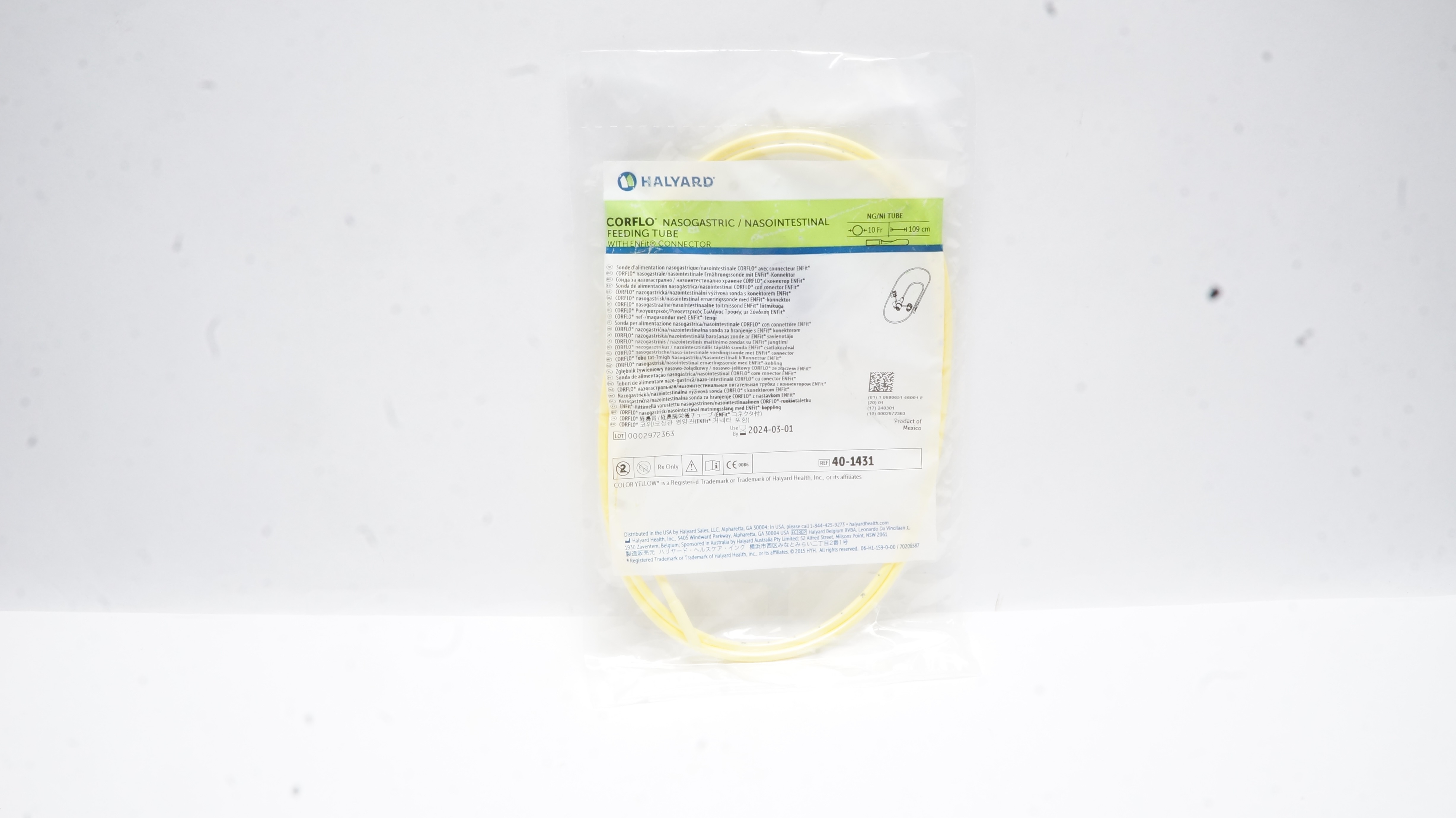 Halyard 40-1431 Corflo Nasogastric/Nasointestinal Feeding Tube 10Fr 109cm (x)