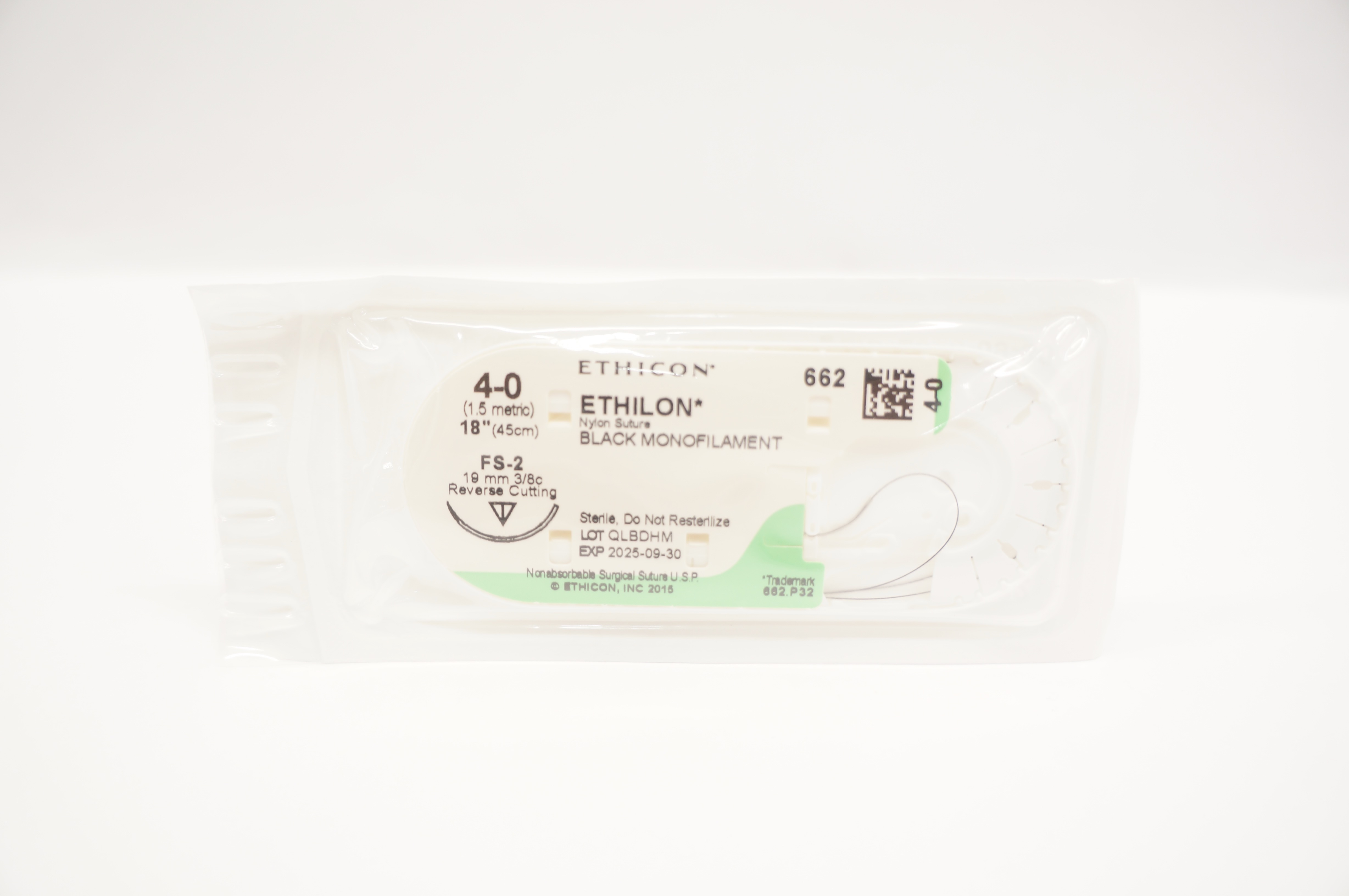 Ethicon 662 4-0 ETHILON Nylon Stre FS-2 19mm 3/8c Reverse Cutting, 18inch