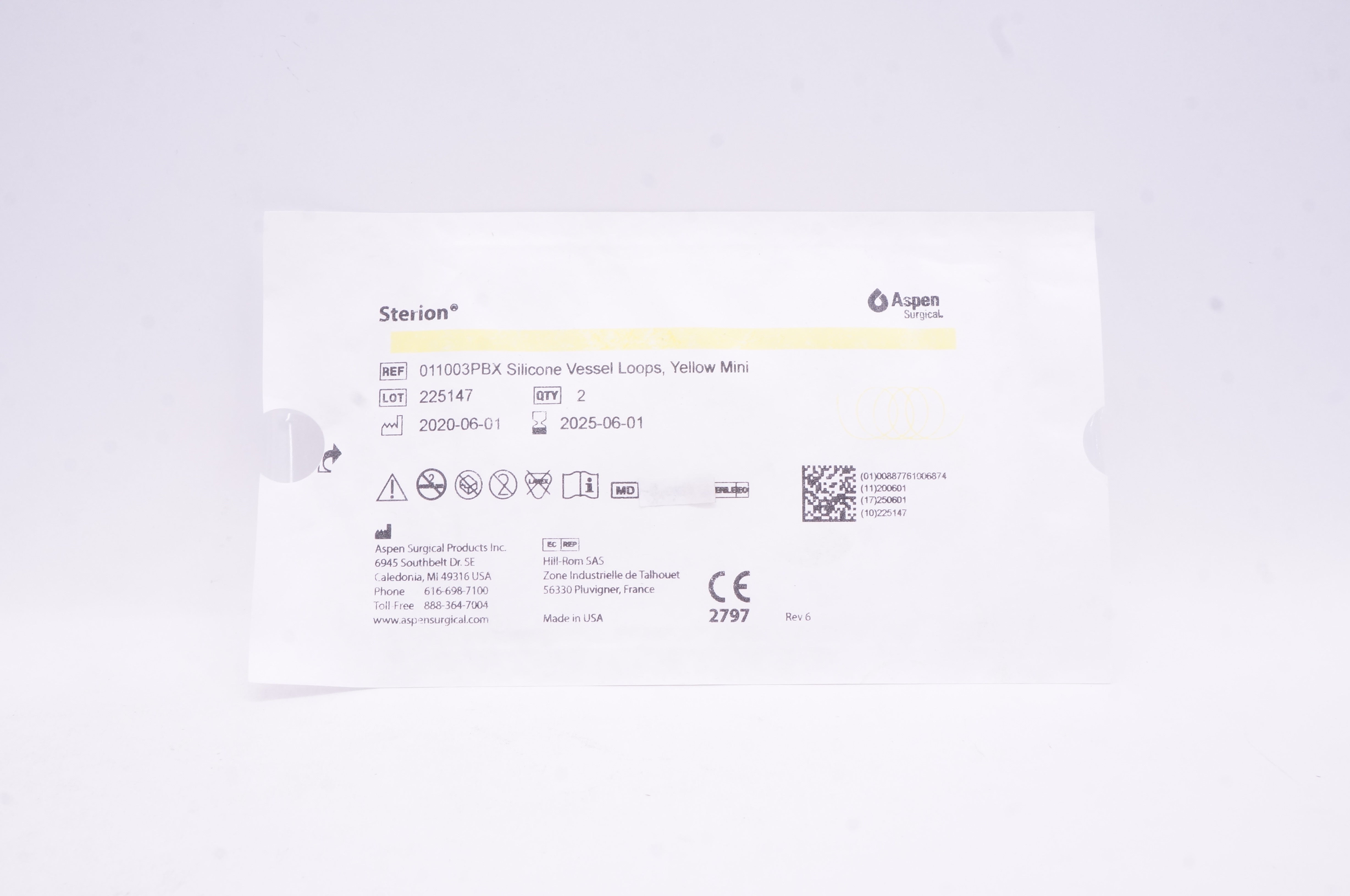 Aspen 011003PBX Sterion Silicone Vessel Loops, Yellow Mini