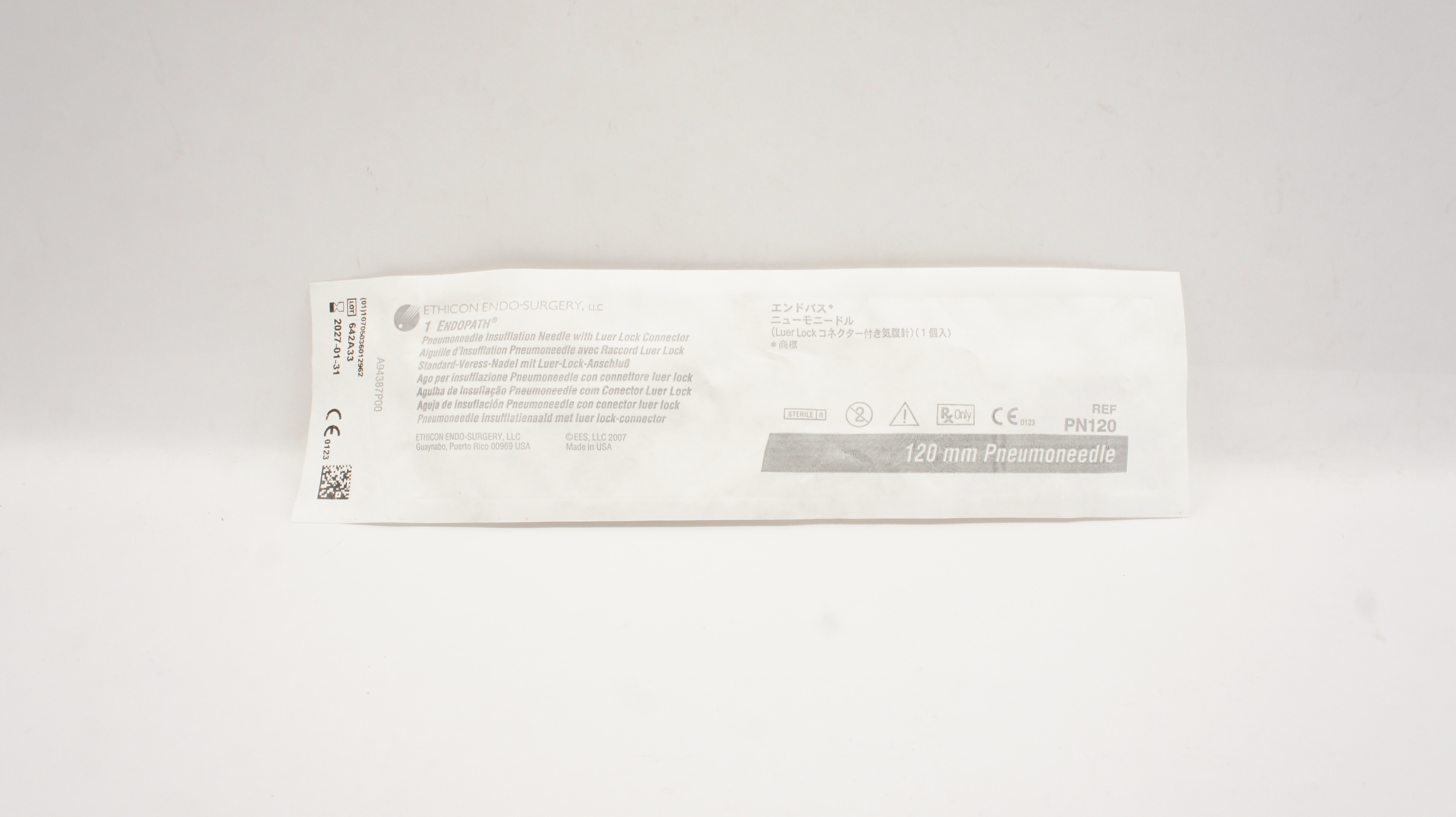 Ethicon PN120 ENDOPATH Pneumoneedle Insufflation Ndle with Luer Lock Conn. 120mm