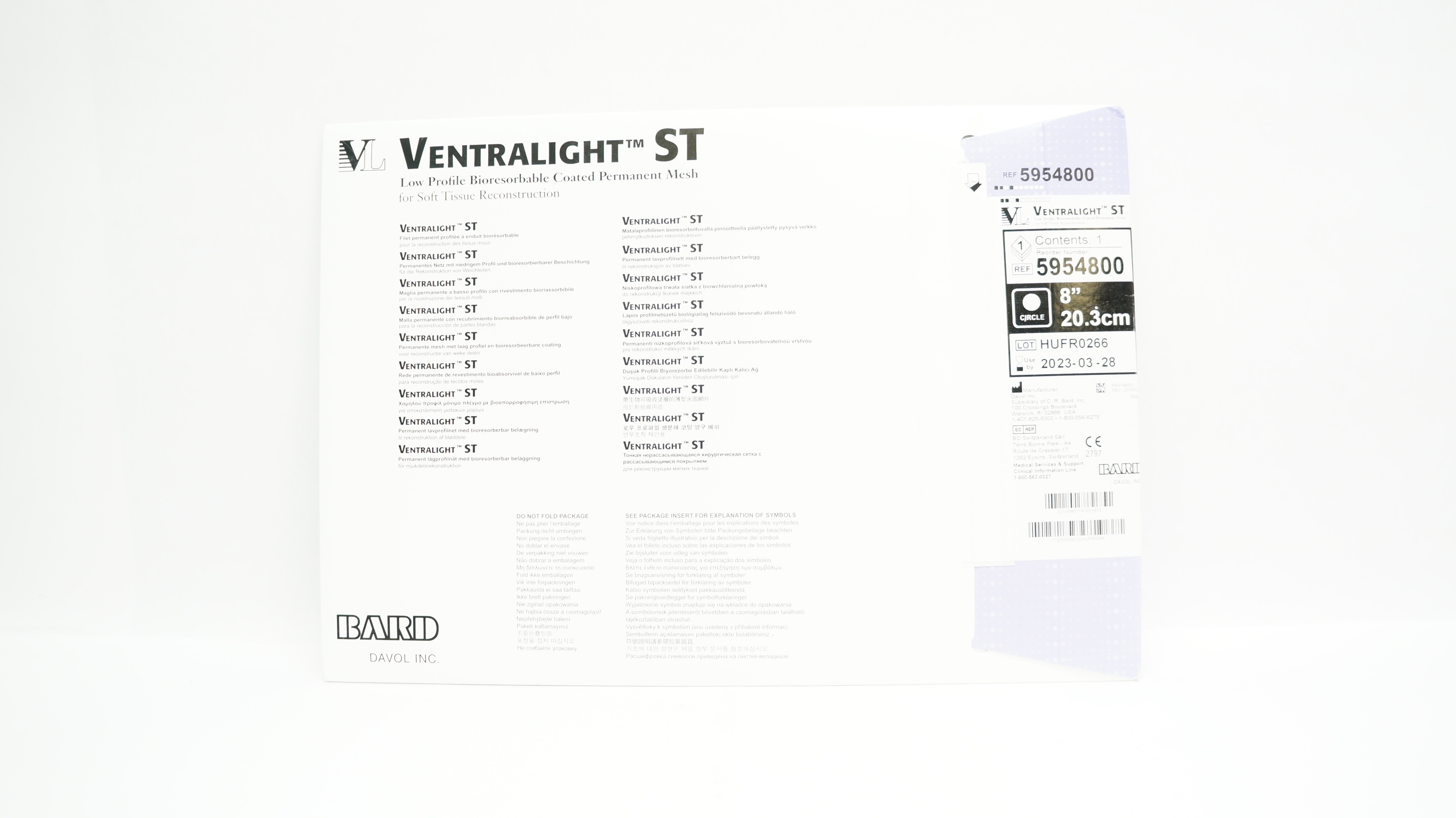 Bard 5954800 Ventralight ST Bioresorbable Coated Permanent Mesh 8inch (x)