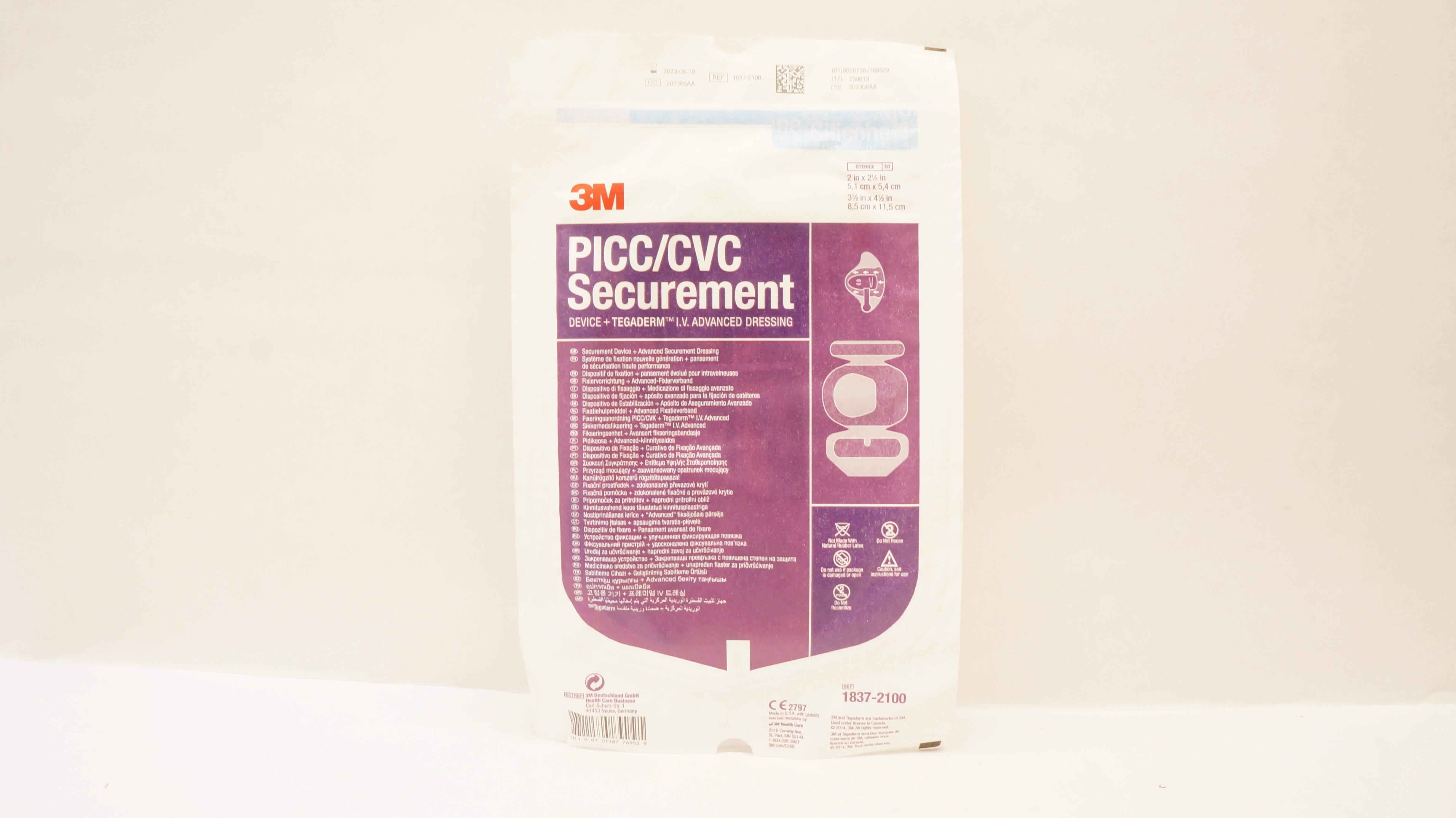3M 1837-2100 PICC/CVC Securement Device +Dressing 2x2-1/8inch 3-1/2x4-1/2inch(x)