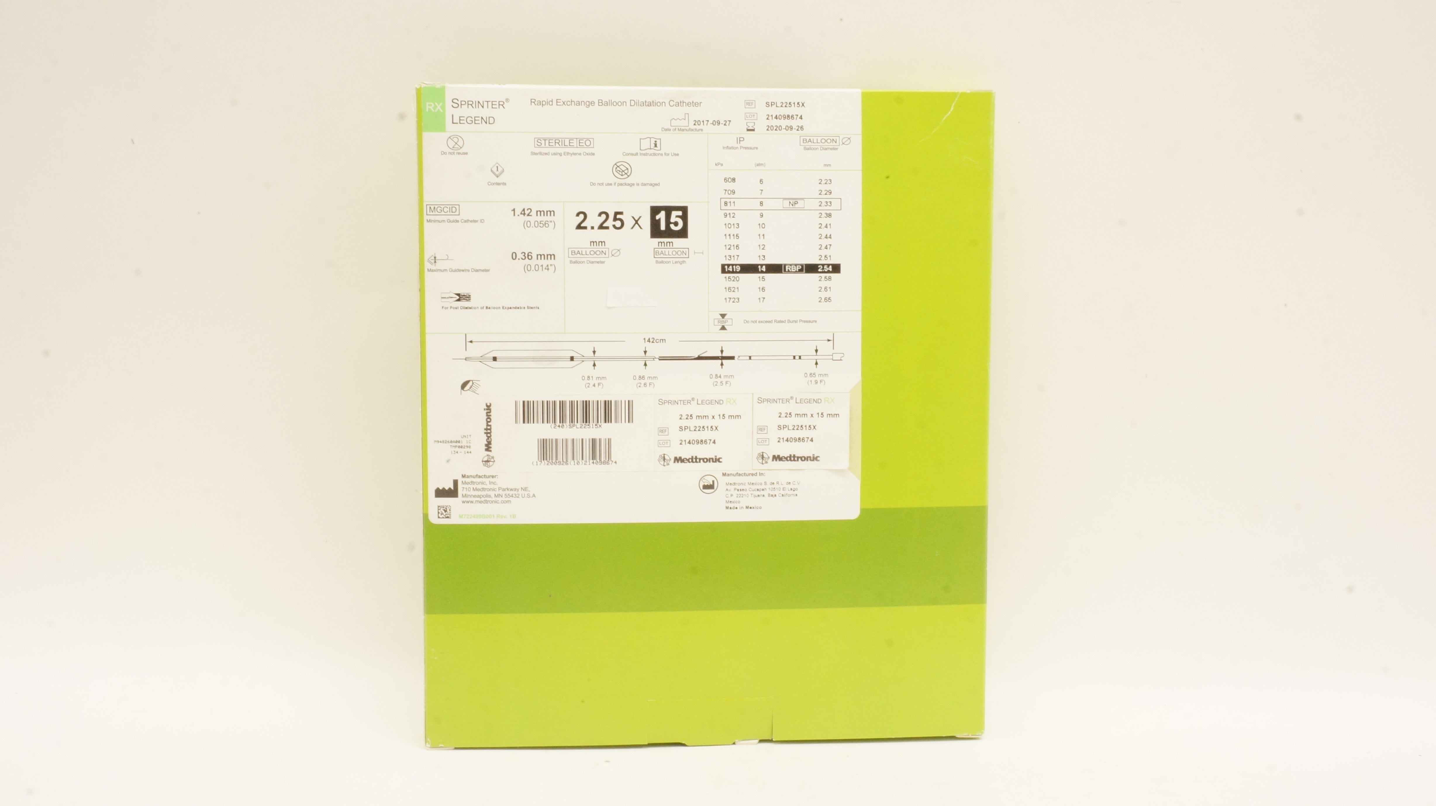 Medtronic SPL22515X Rapid Exchange Balloon Dilatatiuon Cath. 2.25 x 15mm (x)
