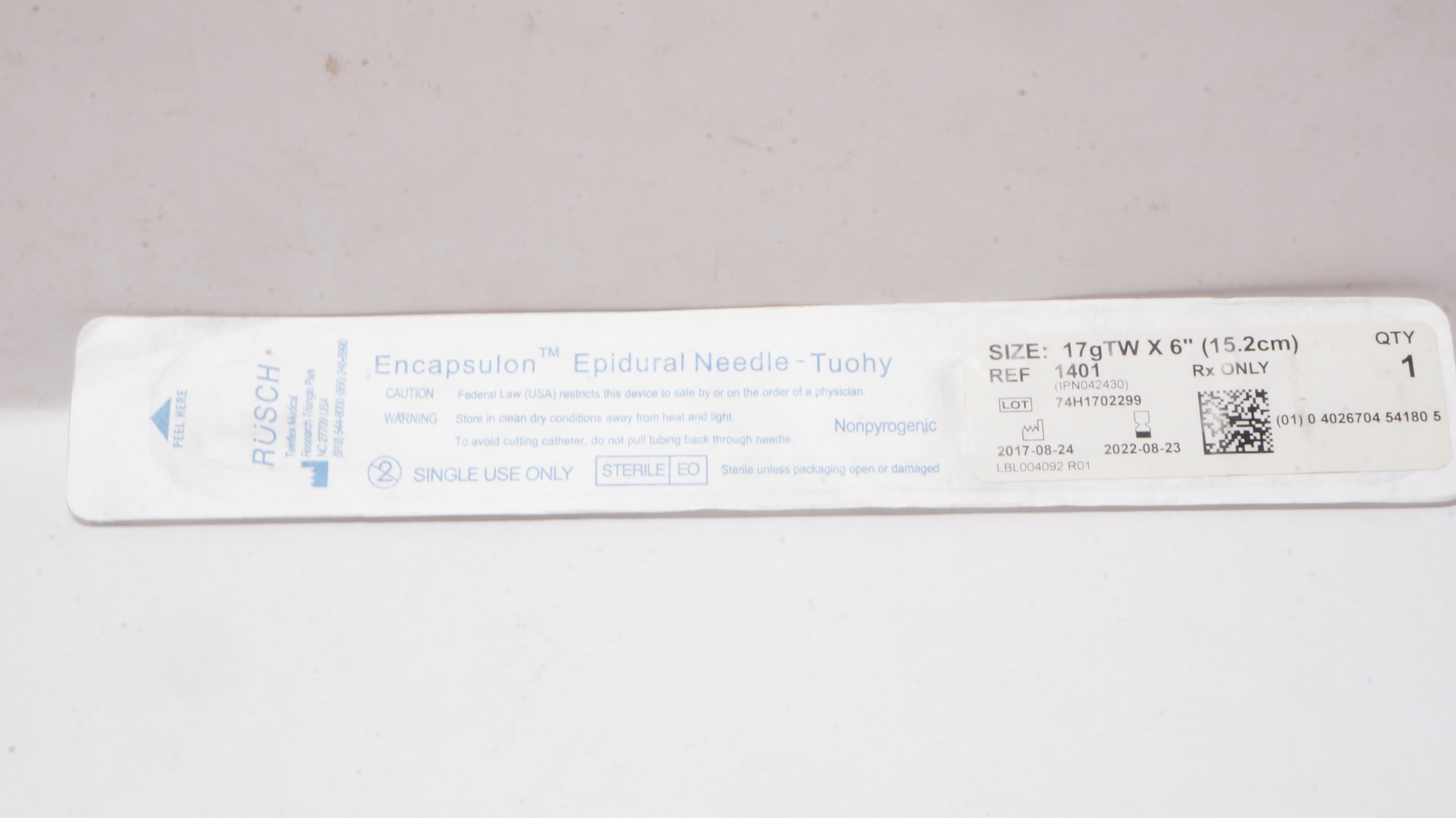 Teleflex 1401 Rusch Encapsulon Epidural Ndle. - Touhy 17gTW x 6 inch (x)