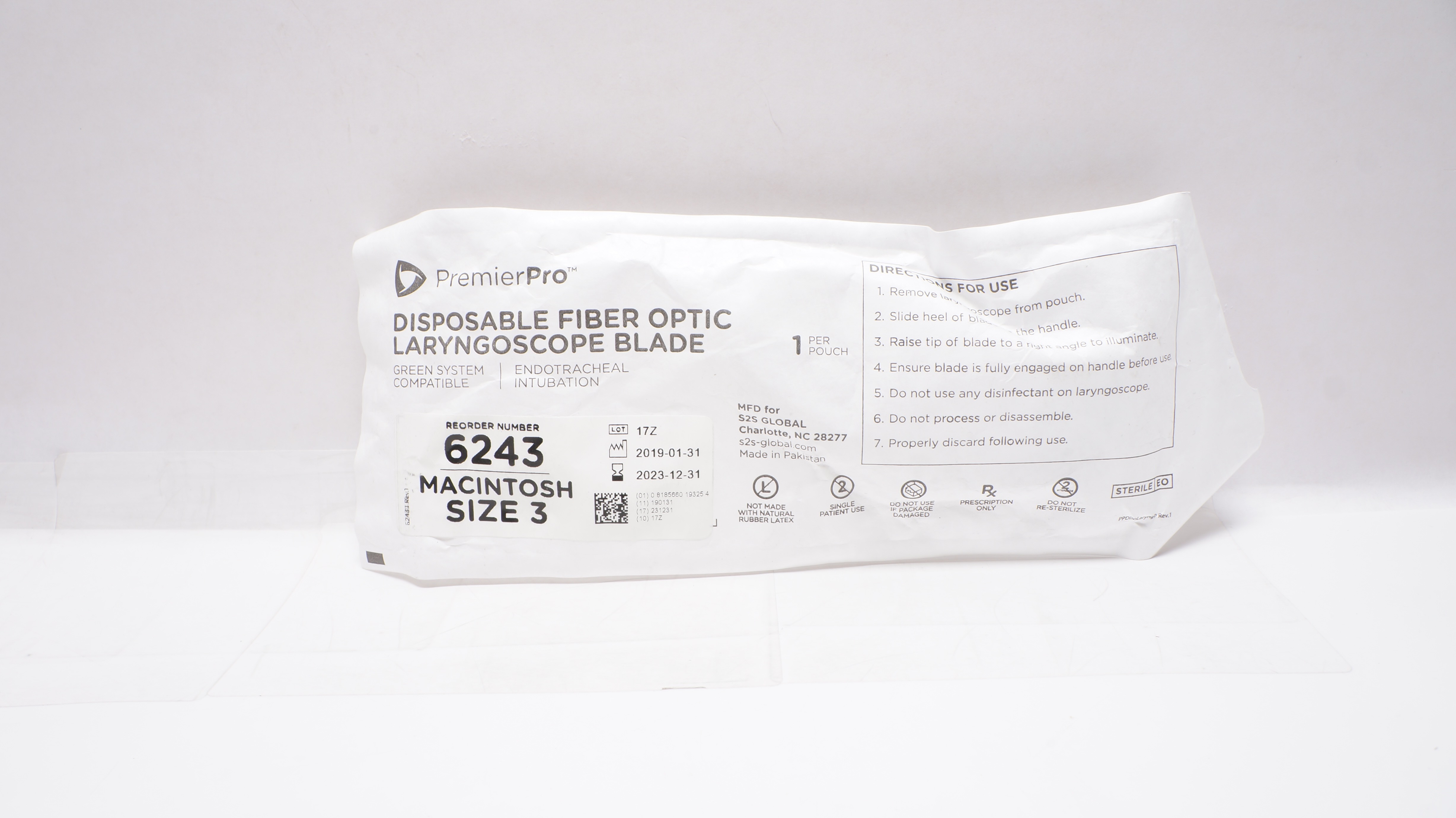 PremierPro 6243 Disposable Fiber Optic Laryngoscope Blade Size 3 (x)