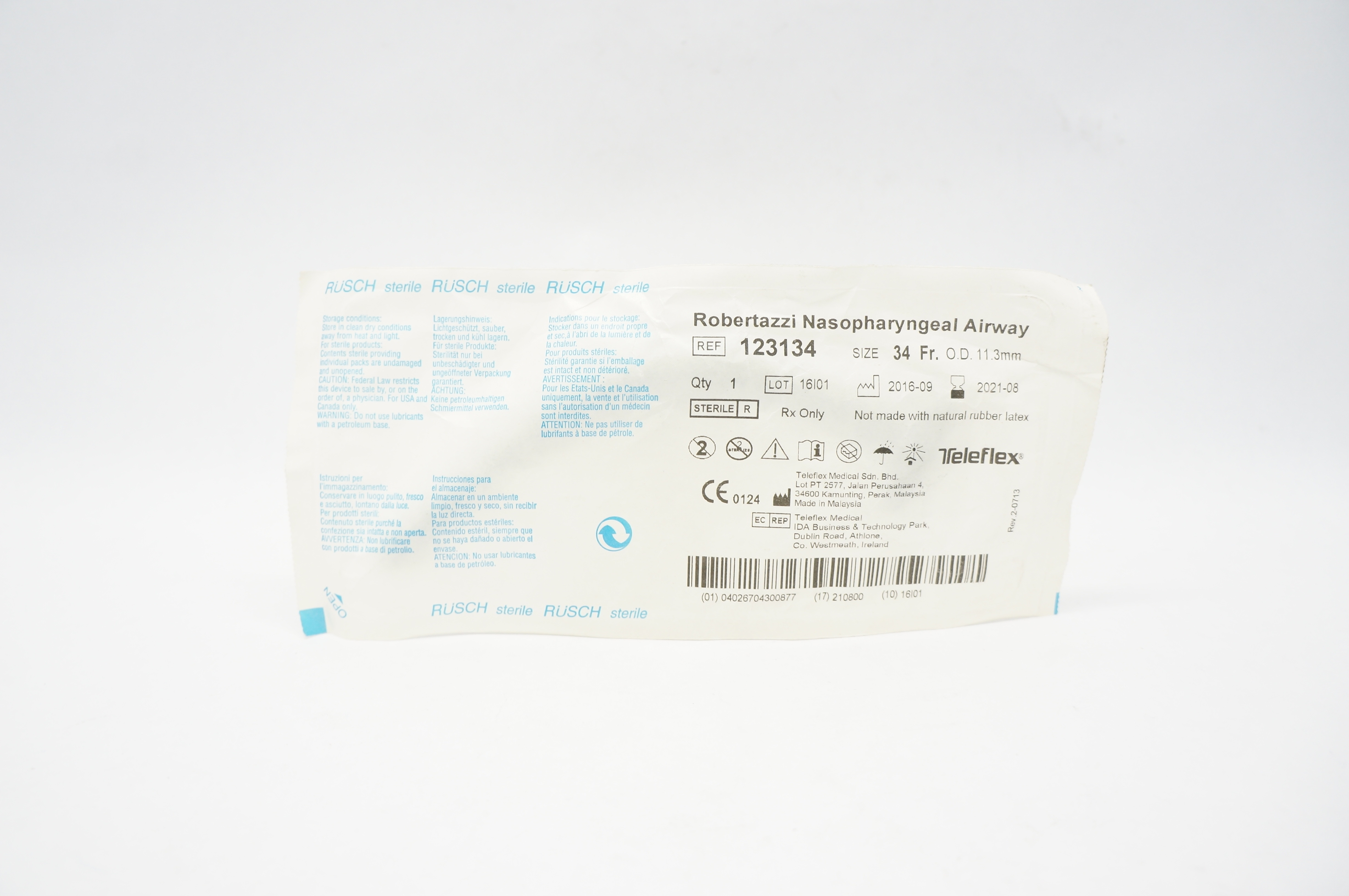Teleflex 123134 Robertazzi Nasopharyngeal Airway 34Fr x 11.3mm OD (x)