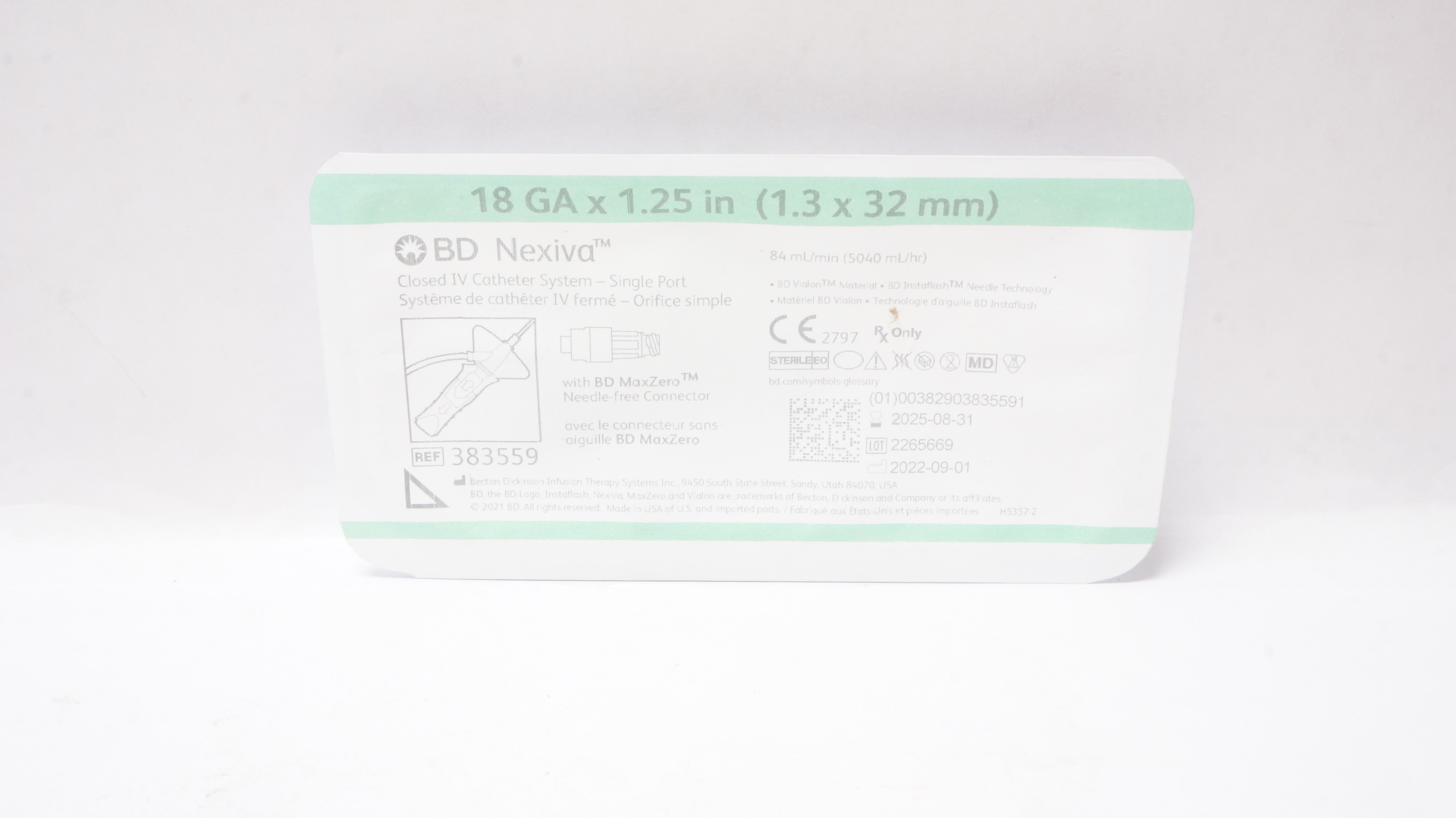 BD 383559 Nexiva Closed IV Catheter System 18Ga 1.25In
