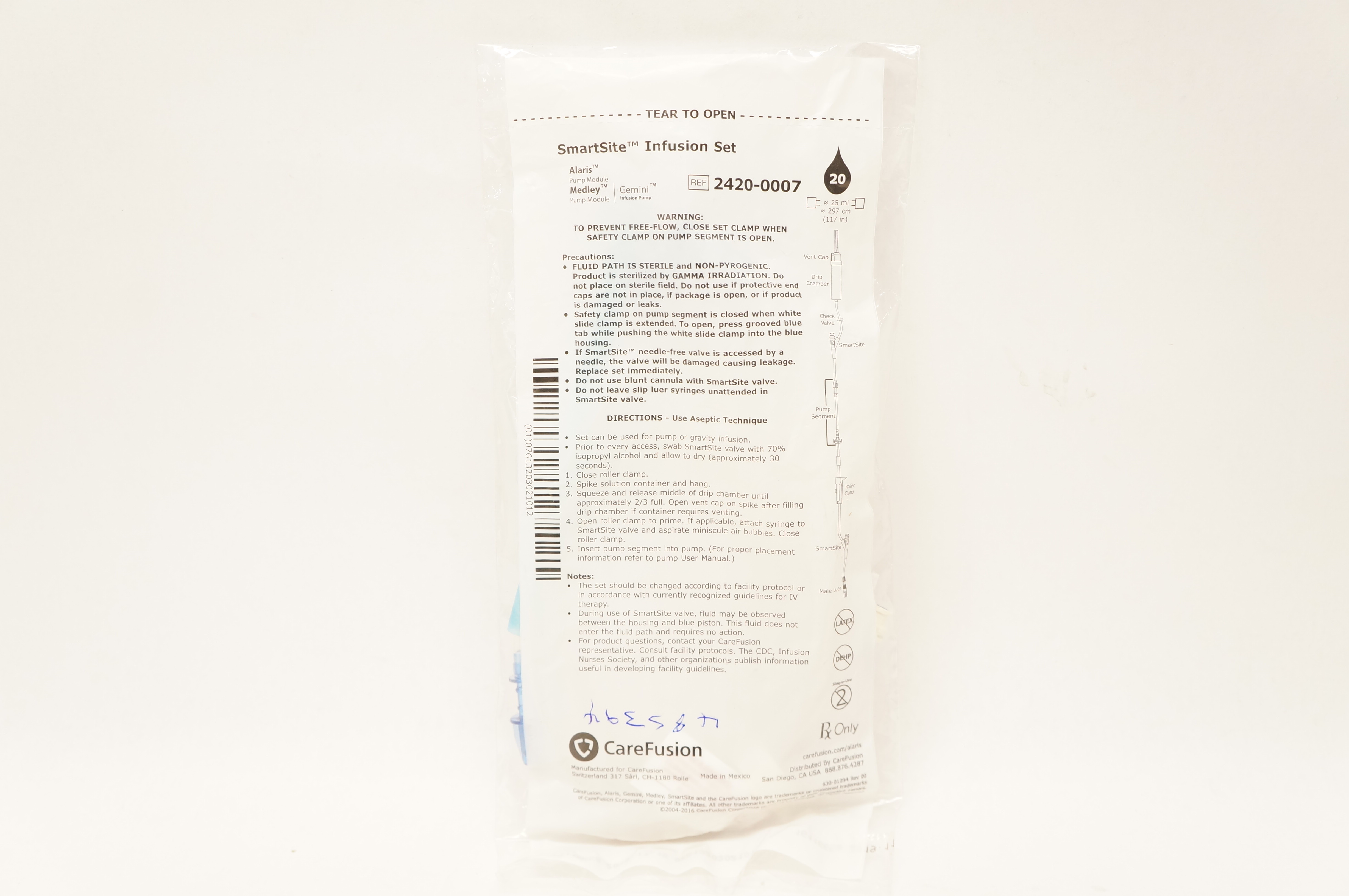 CareFusion 2420-0007 SmartSite Infusion Set 20 Drops, 25ml x 117inch (x)