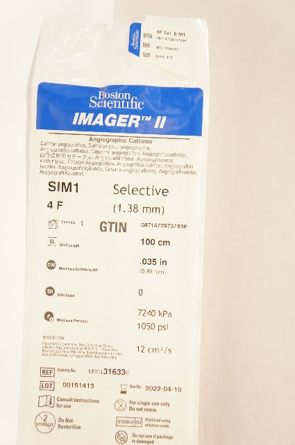 Boston Scientific M001316330 ImagerII Angiographic Cath. 4F x 100cm x.035inch(x)