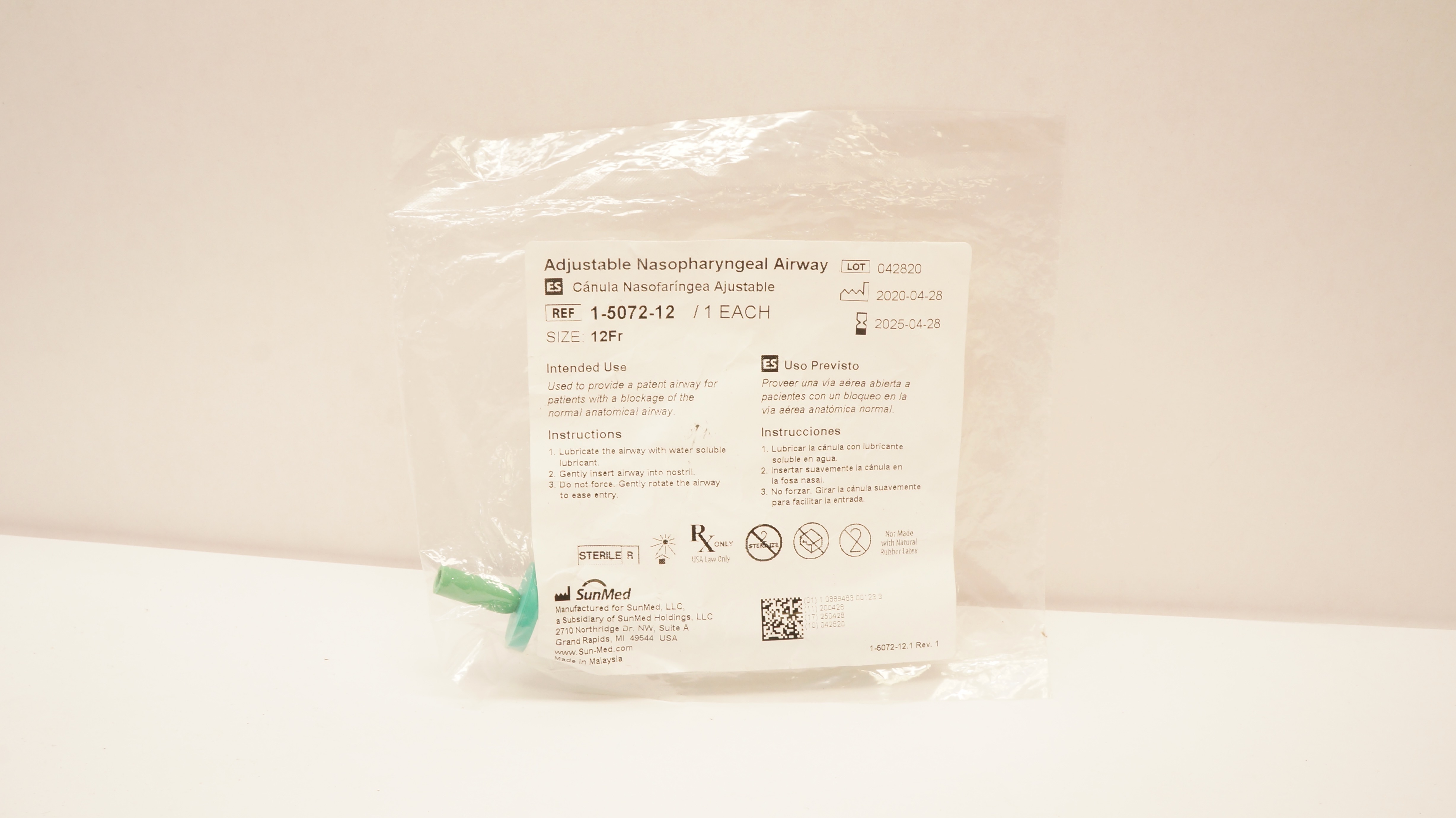 SunMed 1-5072-12 Adjustable Nasopharyngeal Airway Size 12Fr