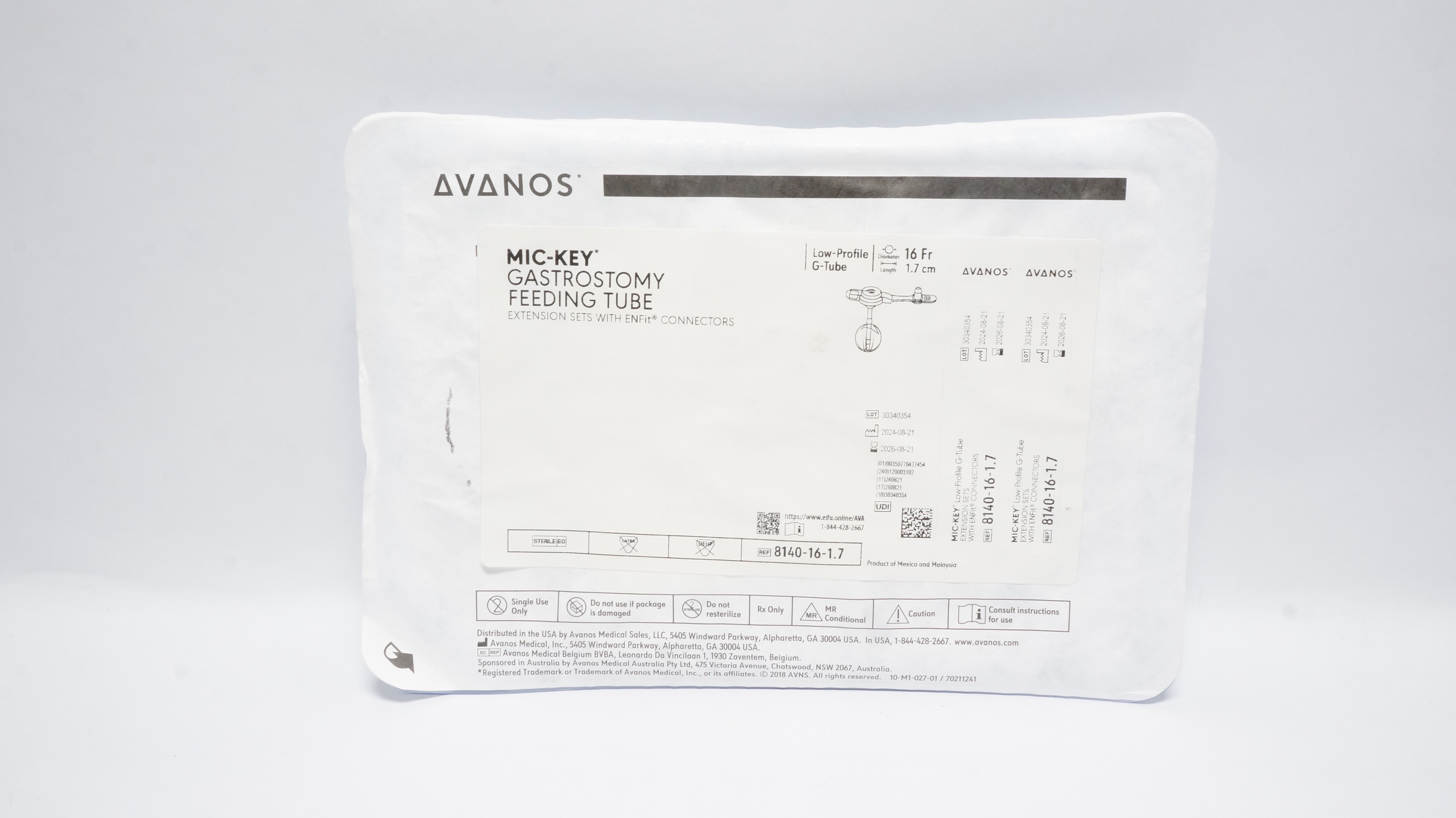 Avanos 8140-16-1.7 MMic0Key Gastrostomy Feeding Tube 16Fr x 1.7cm