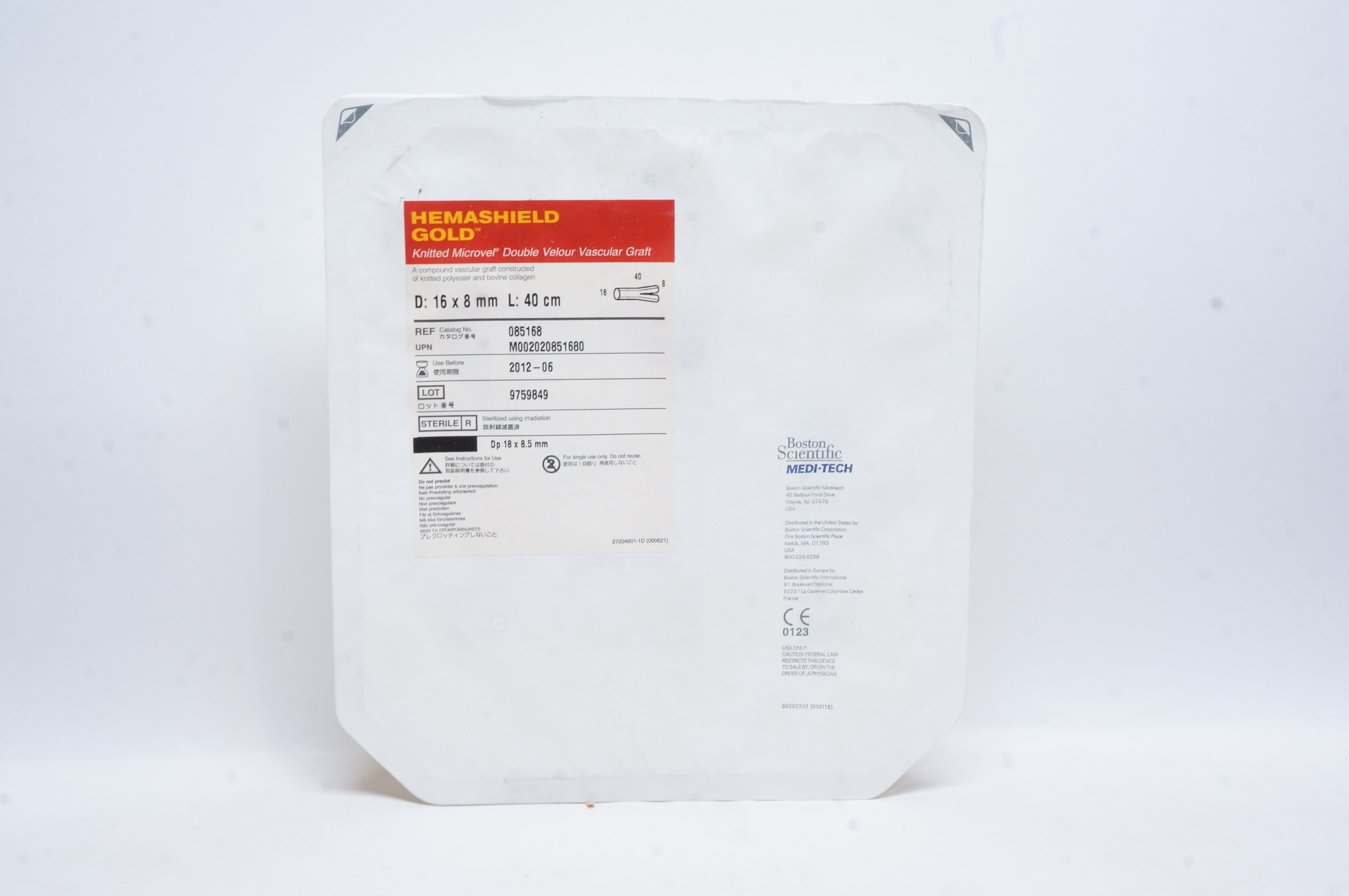 Boston Scientific 085168 HEMASHIELD Gold Knitted Microvel 16 x 8mm, 40cm (x)