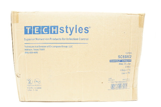 TechStyles SC850X2 Essentials Scrub Tops, Wine, V-Neck, 2X-Large - Case of 50
