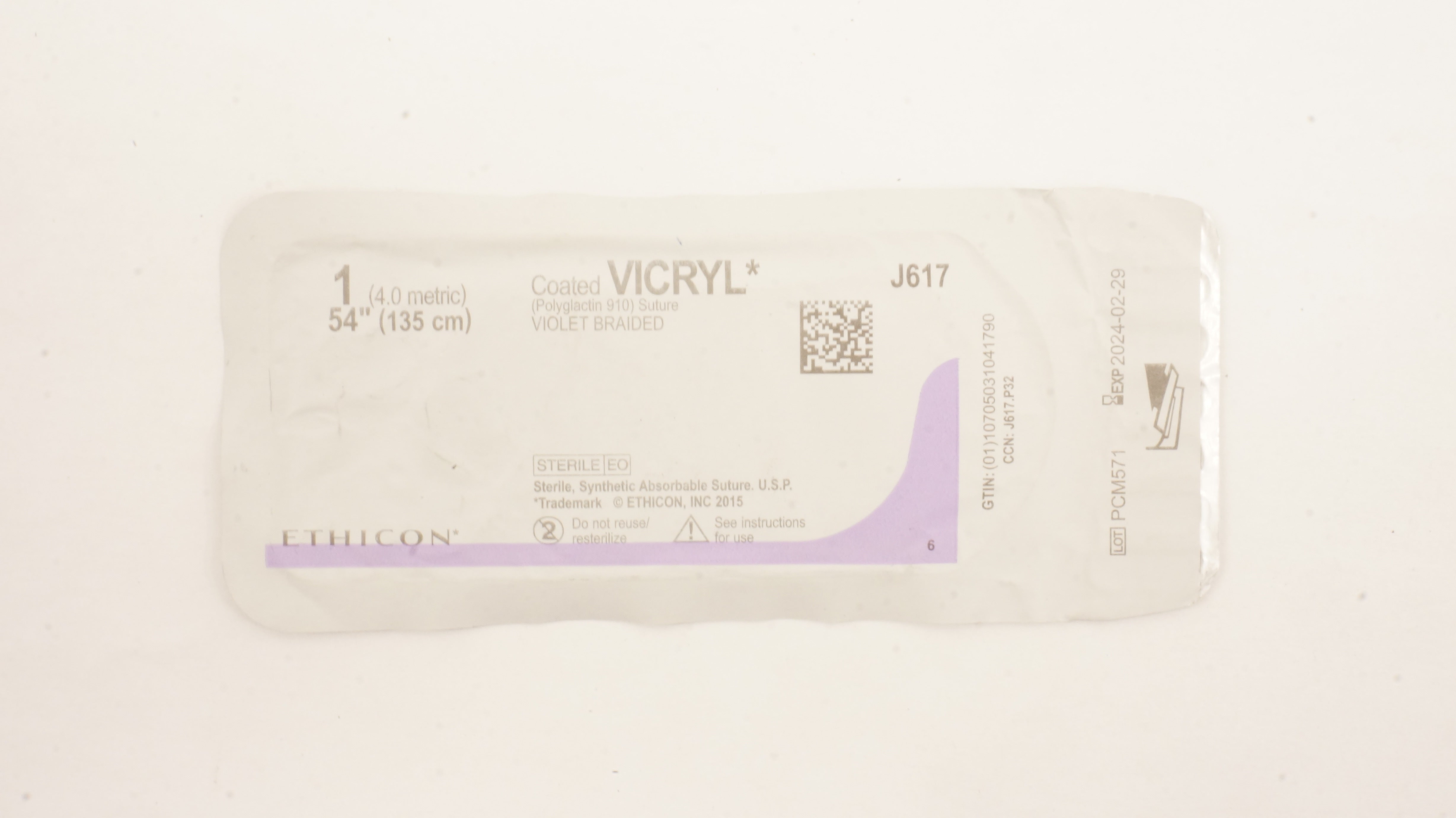 Ethicon J617 1 Coated VICRYL Polyglactin 910 Stre Violet Braided, 54inch