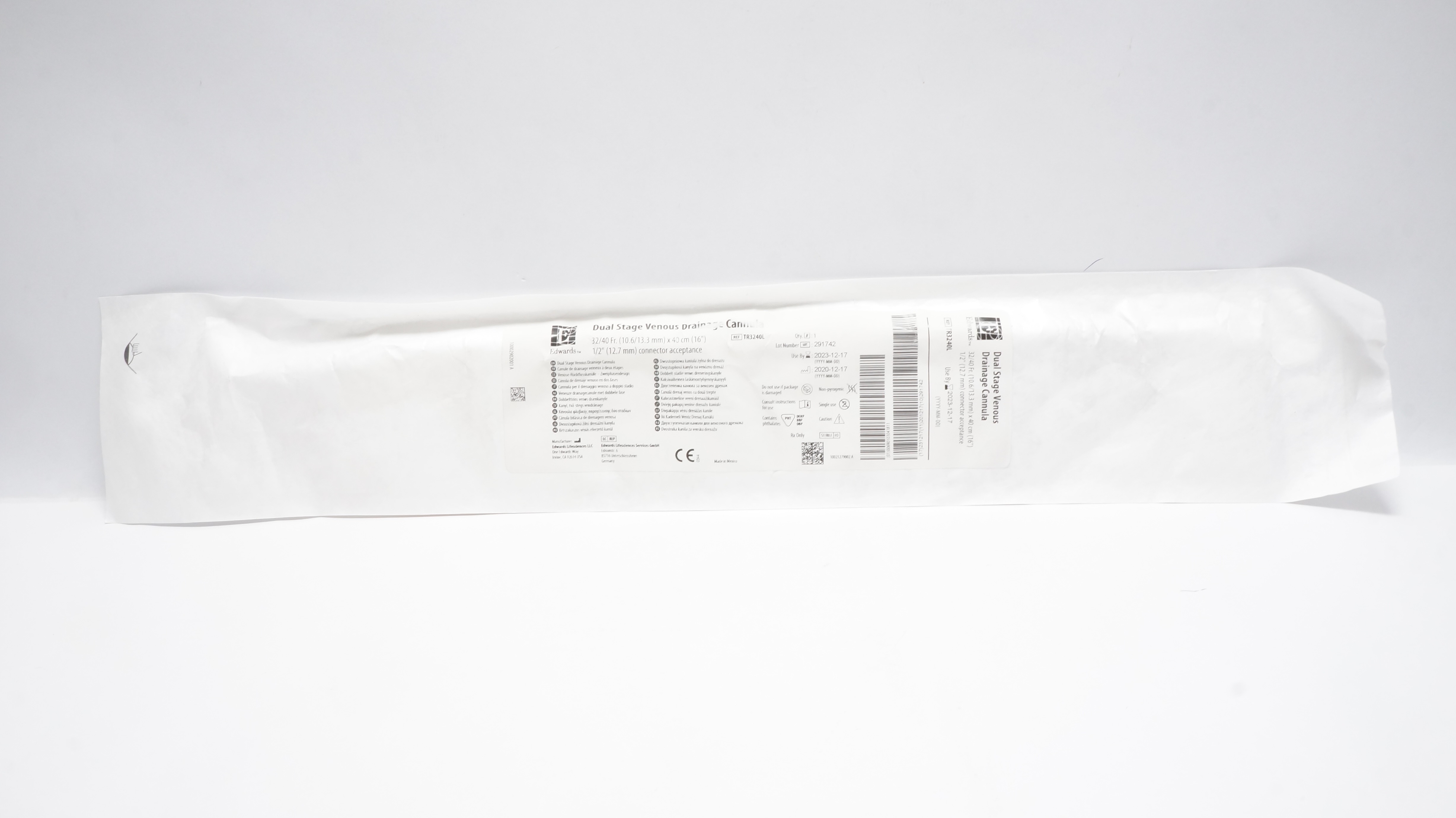 Edwards Lifesciences TR3240L Dual Stage Venous Drainage Cannula 32/40Fr x16in(x)