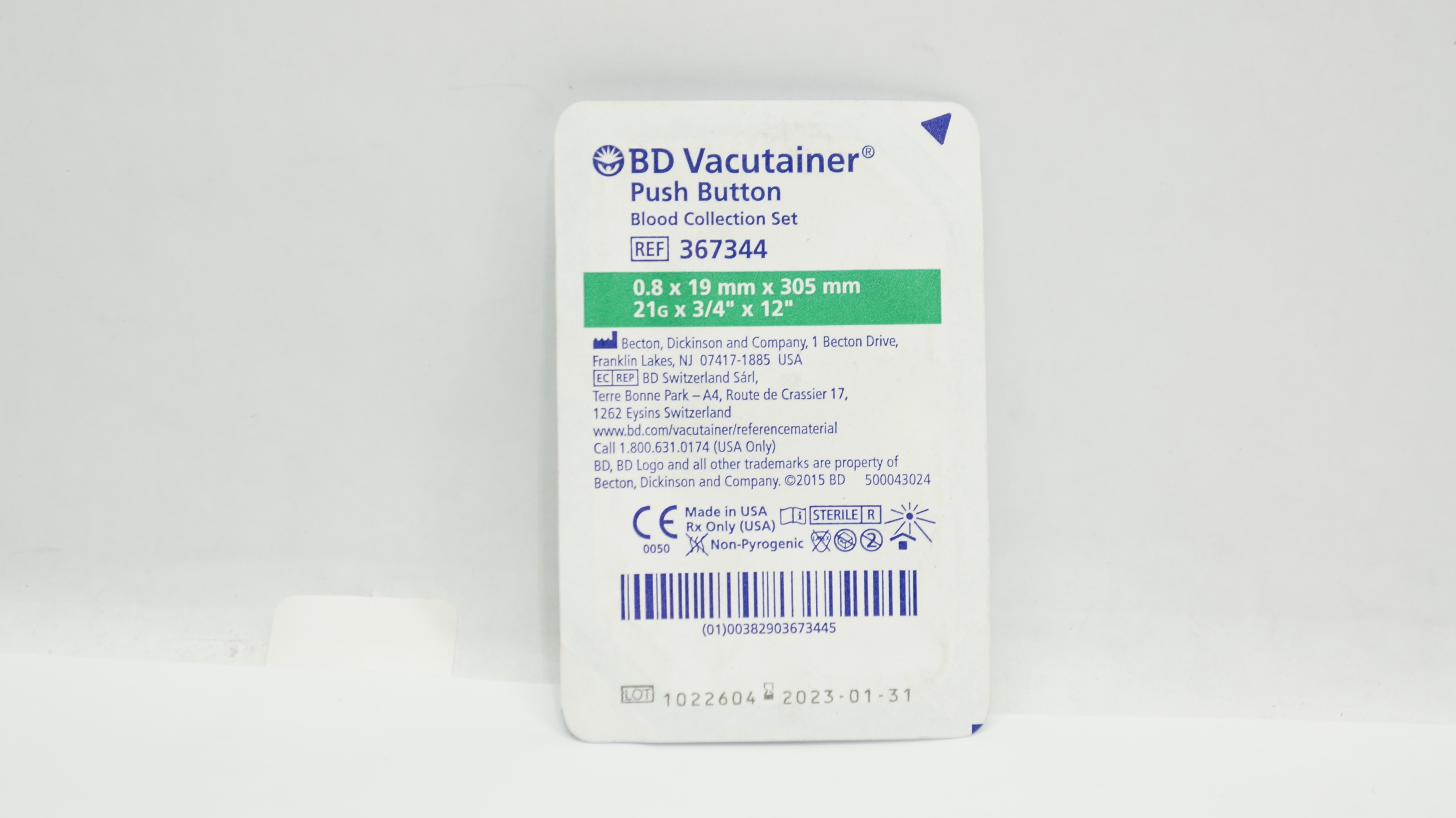 BD 367344 Vacutainer Push Button Blood Collection Set 21G x 3/4inch x 12inch (x)