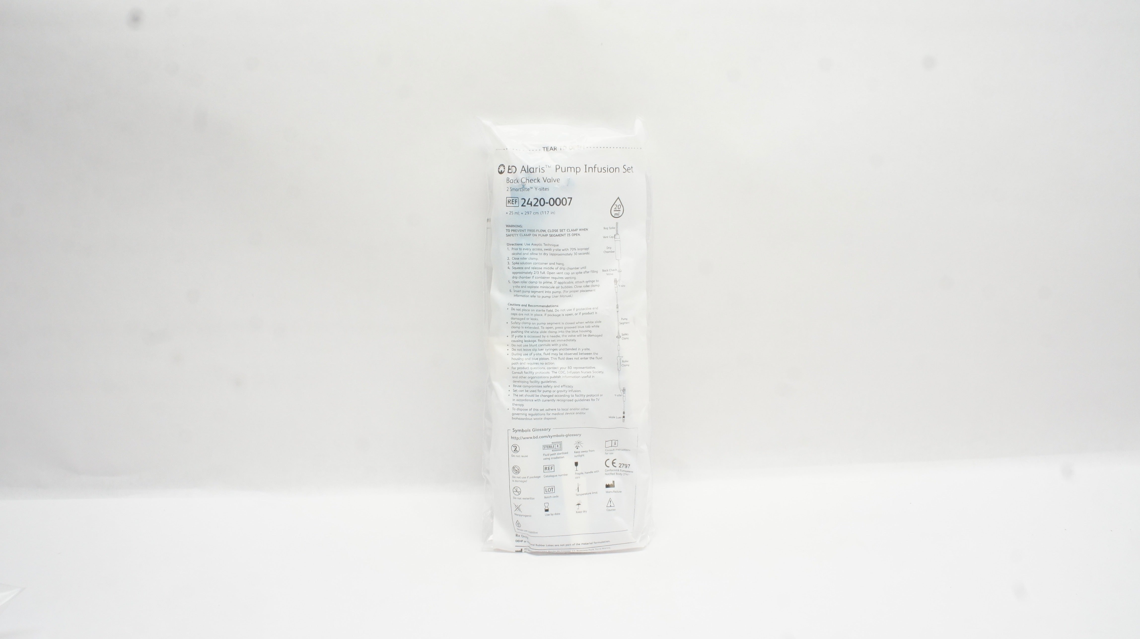 BD 2420-0007 Alaris Pump Infusion Set Back Check Valve 117inch x 25ml 20Drops/mL