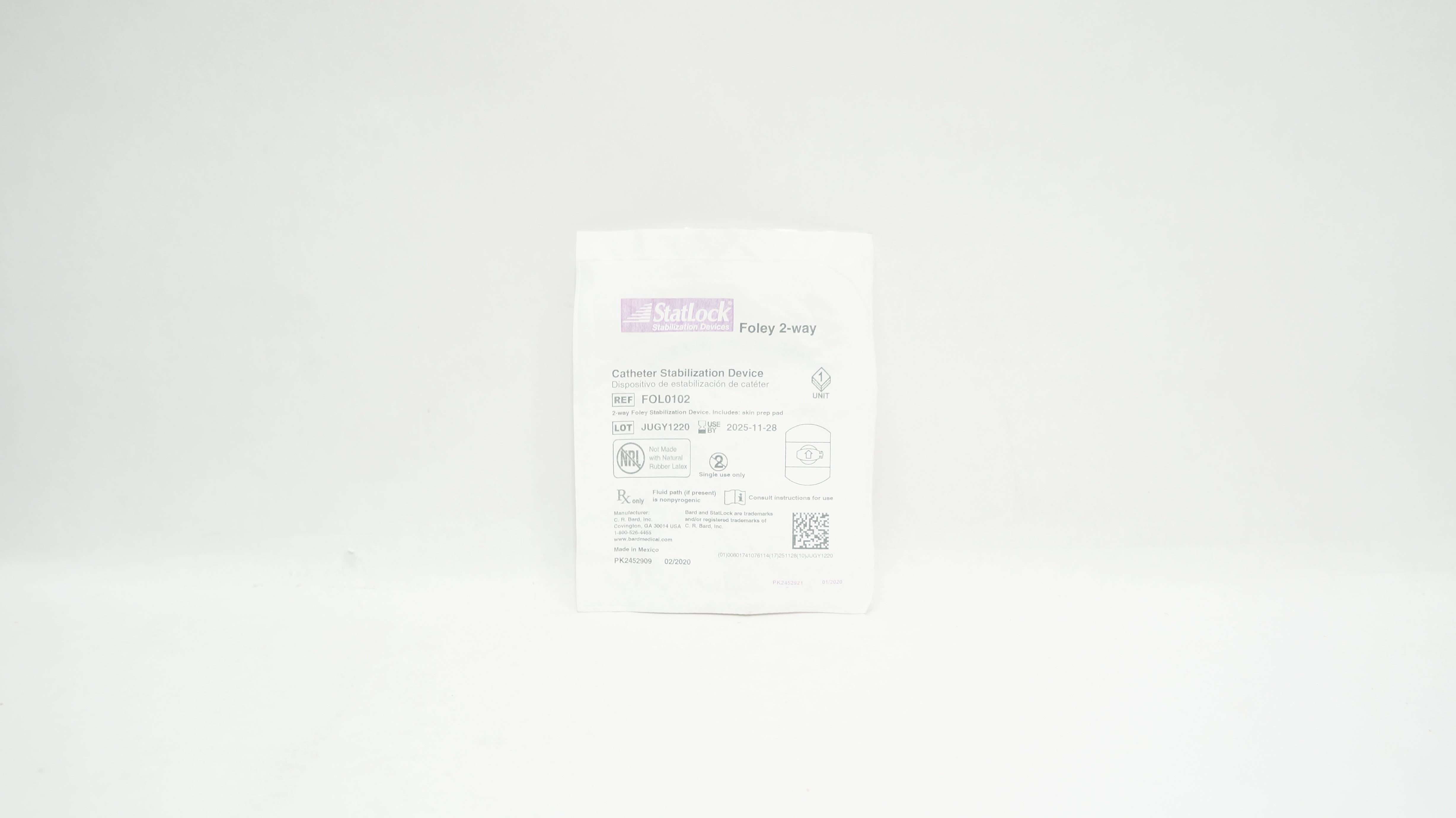 Bard FOL0102 StatLock Foley 2-way Cath. Stabilization Device