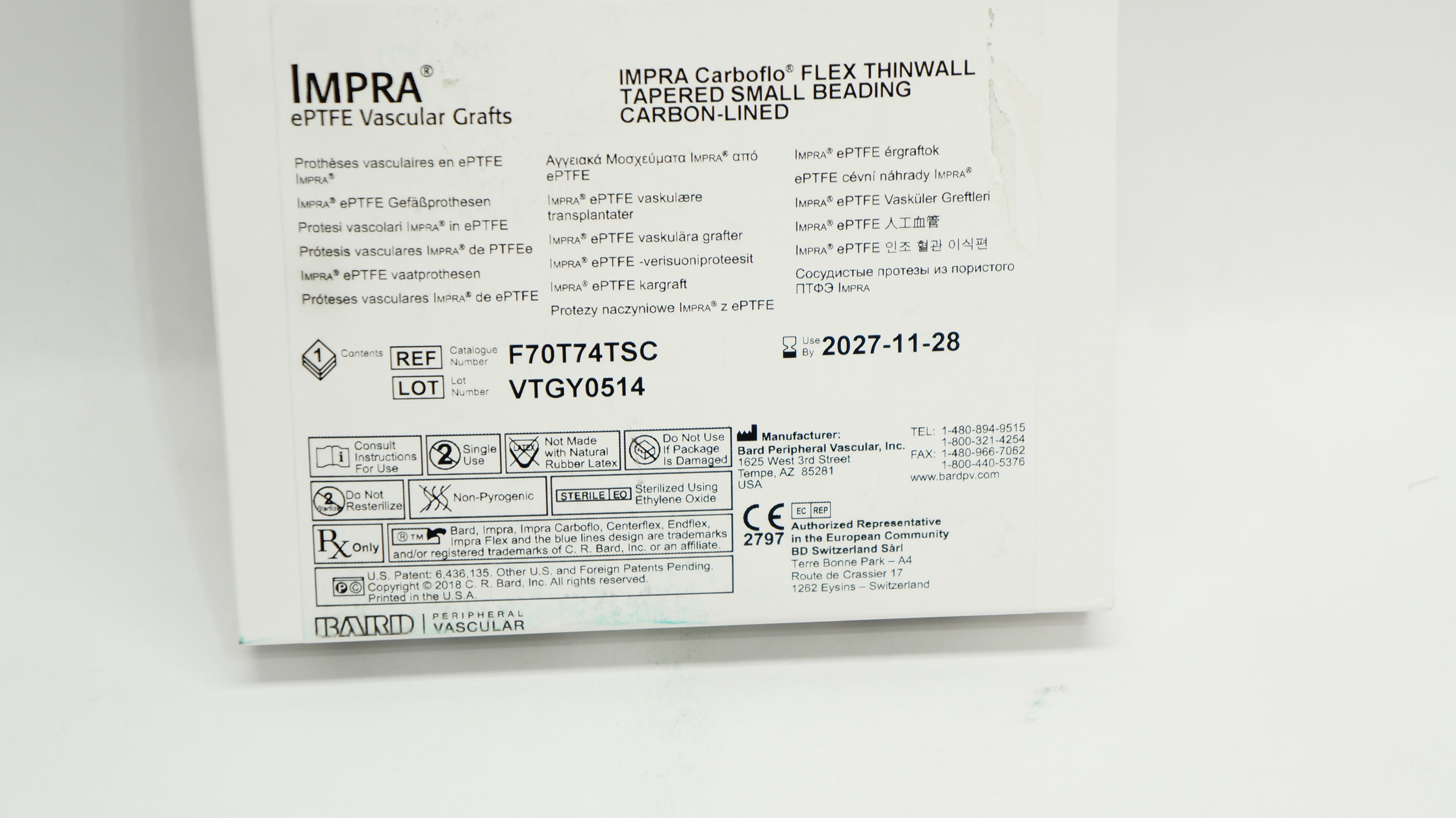 Bard F70T74TSC Impra ePTFE Vascular Grafts 7-4mm 70cm