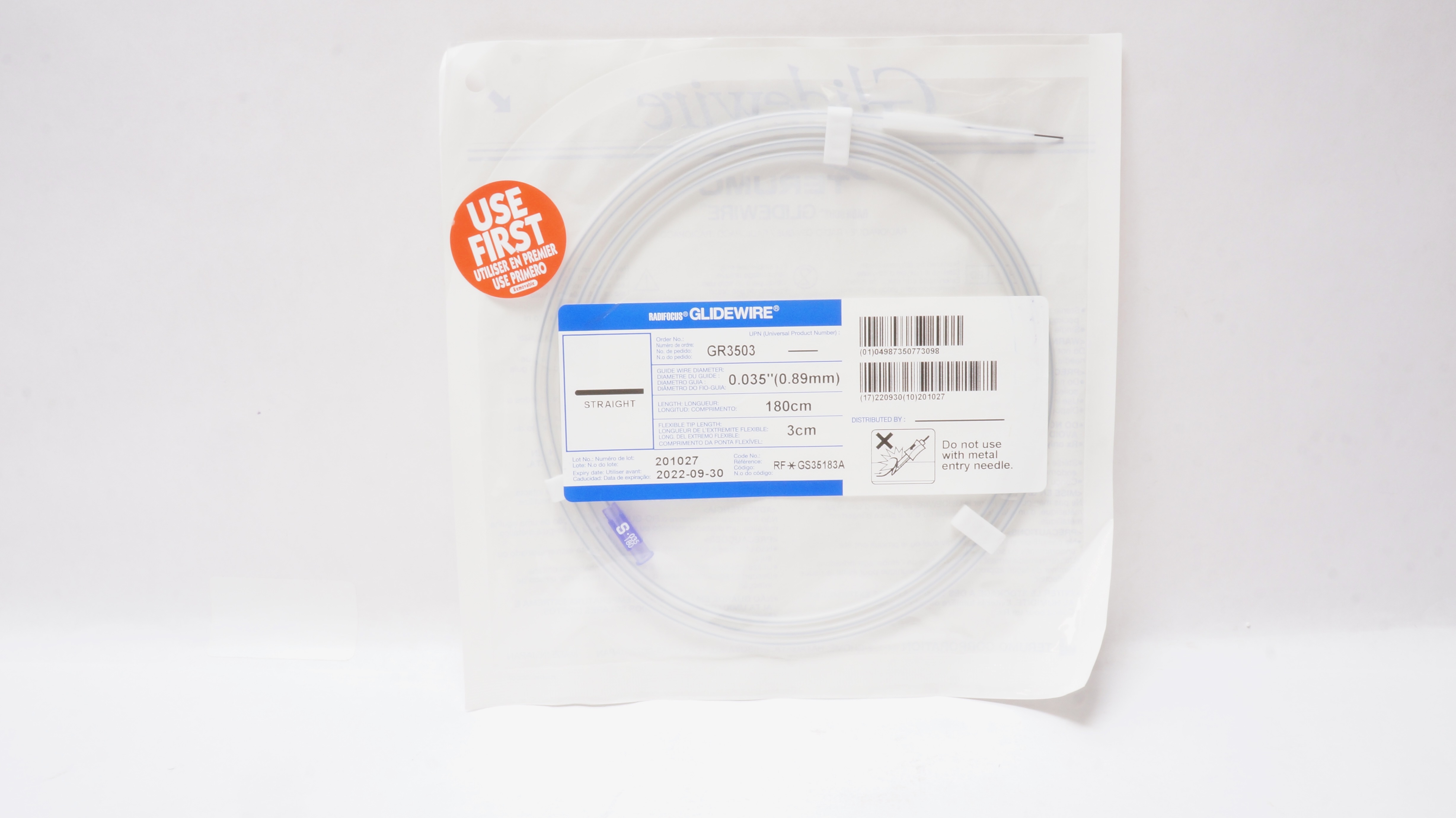Terumo GR3503 Radifocus Glidewire Straight 0.035inch x 180cm x 3cm (x)