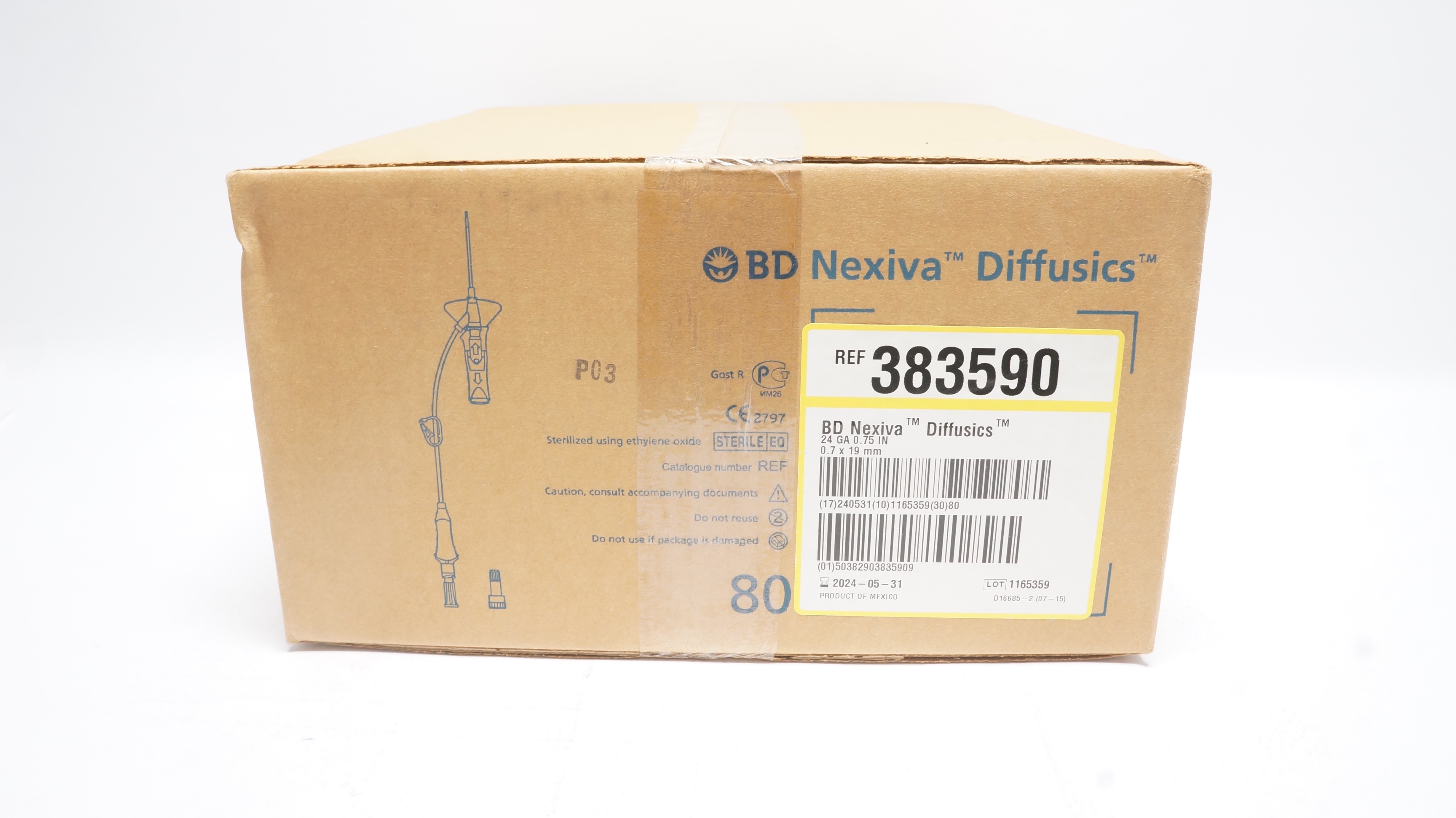 BD 383590 Nexiva Diffusics Closed IV Cath. System 24GA x 0.75in - Case of 80 (x)