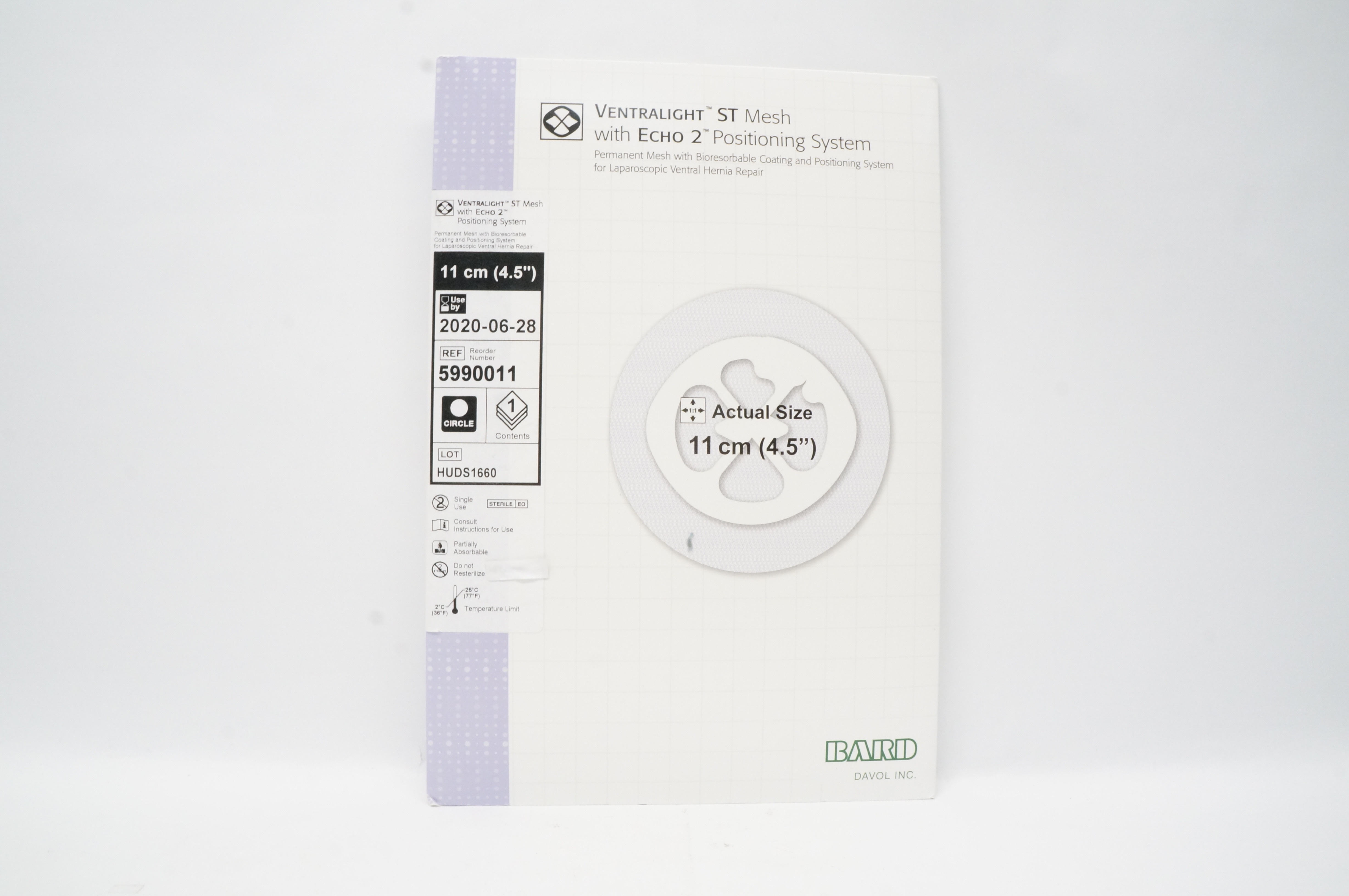 Bard 5990011 Davol Ventralight ST Mesh W/Echo 2 Positioning System 4.5 inch (x)