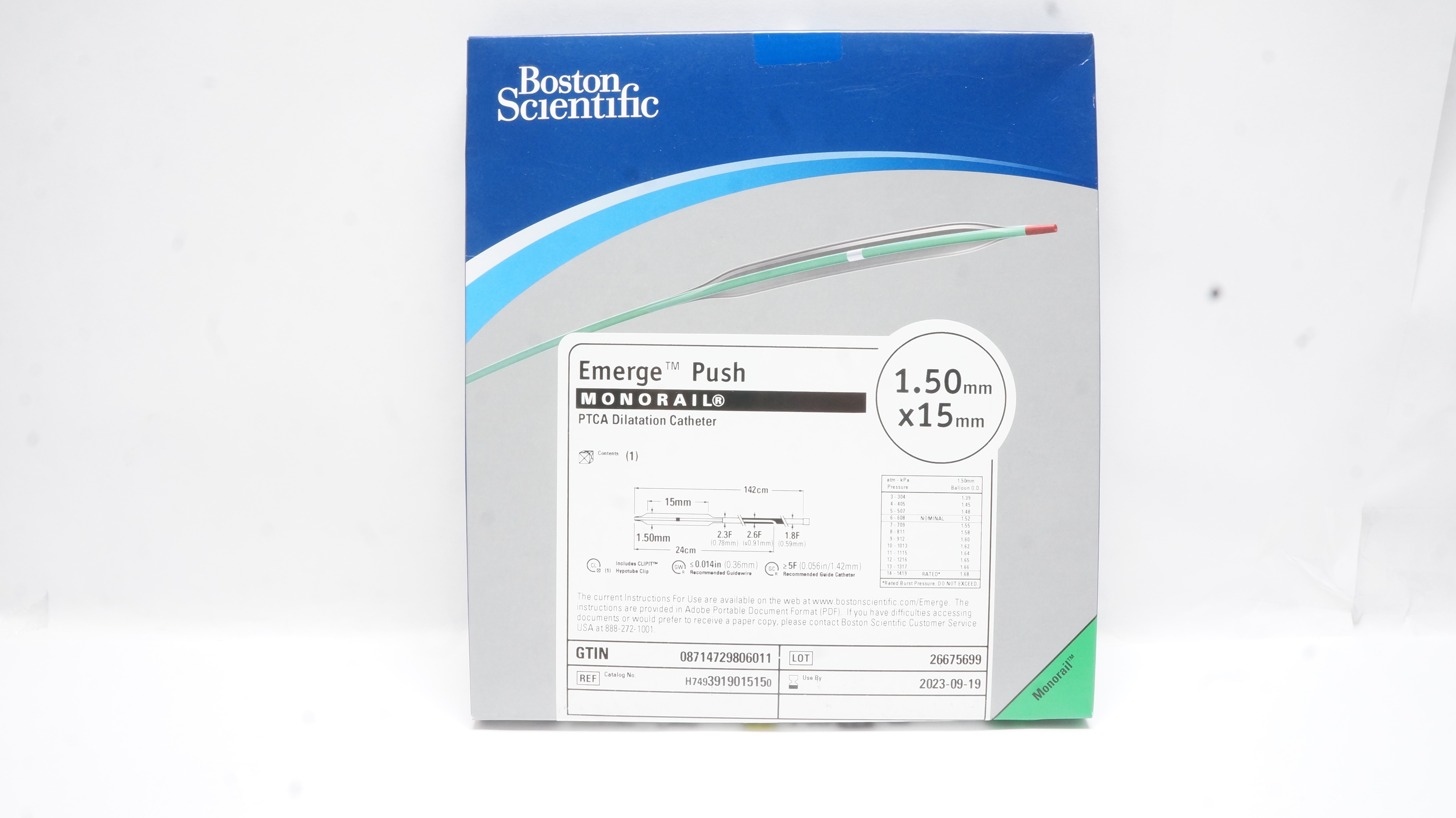 Boston Scientific 391901515 Emerge Push Monorail PTCA Dilatation Cath. 1.50mm x 15mm (x)